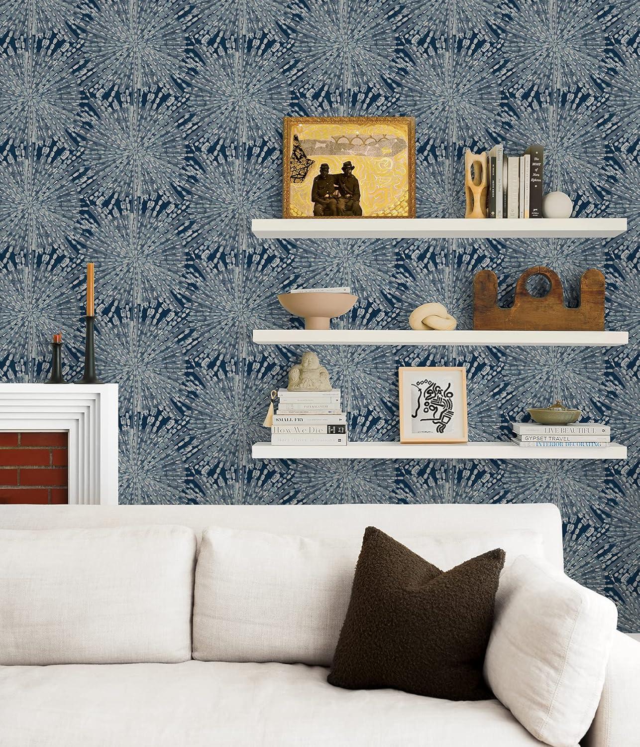 Navy Sunburst Peel & Stick Geometric Wallpaper Roll