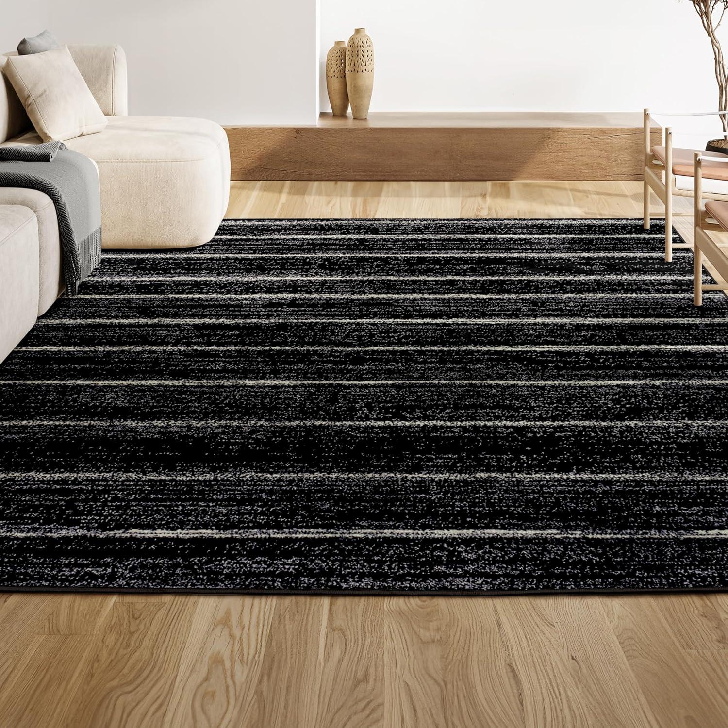 JONATHAN Y Williamsburg Minimalist Stripe Black/Cream 5 ft. x 8 ft. Area Rug