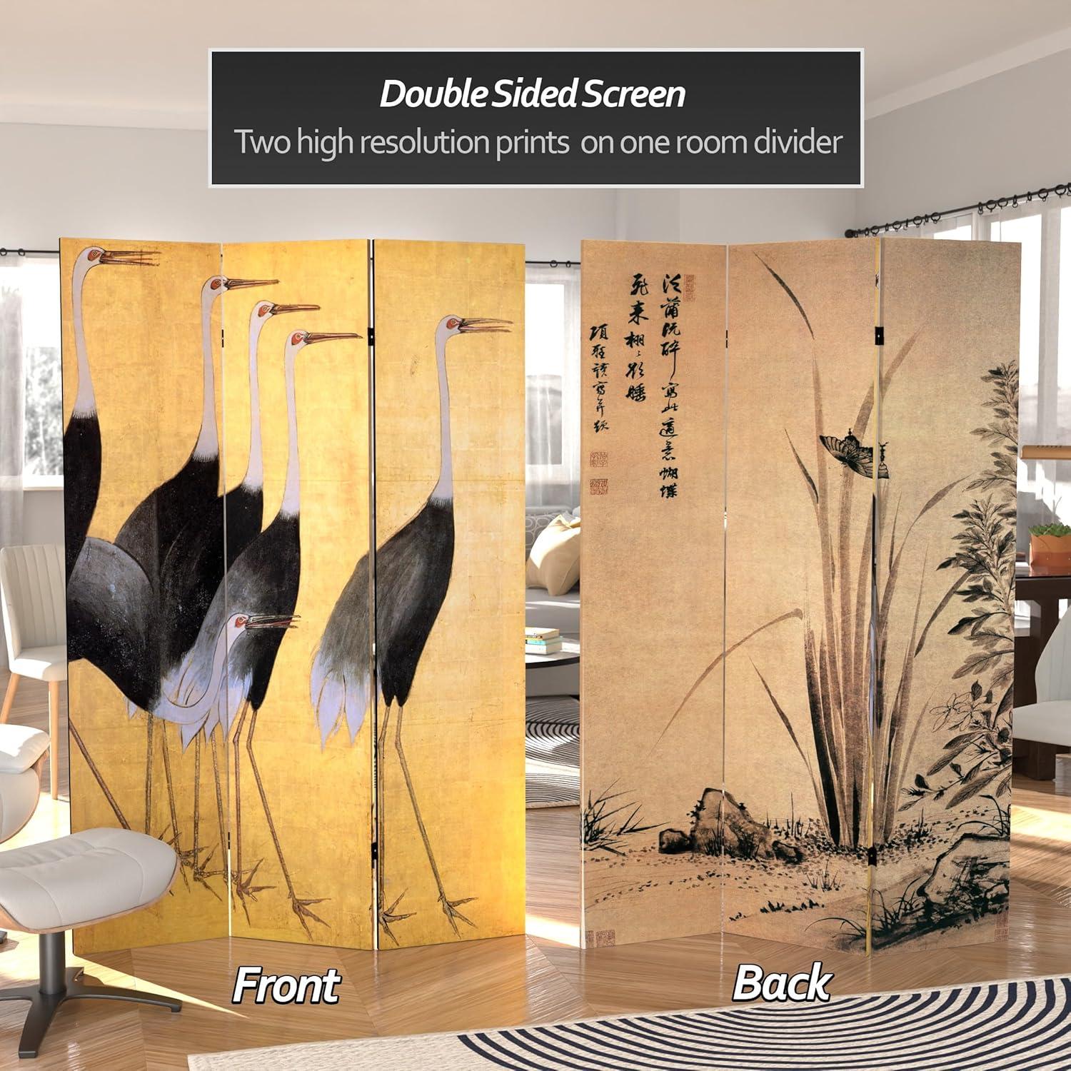 Oriental Furniture 6 ft. Tall Bamboo Calligraphy Canvas Room Divider - 3 Panel