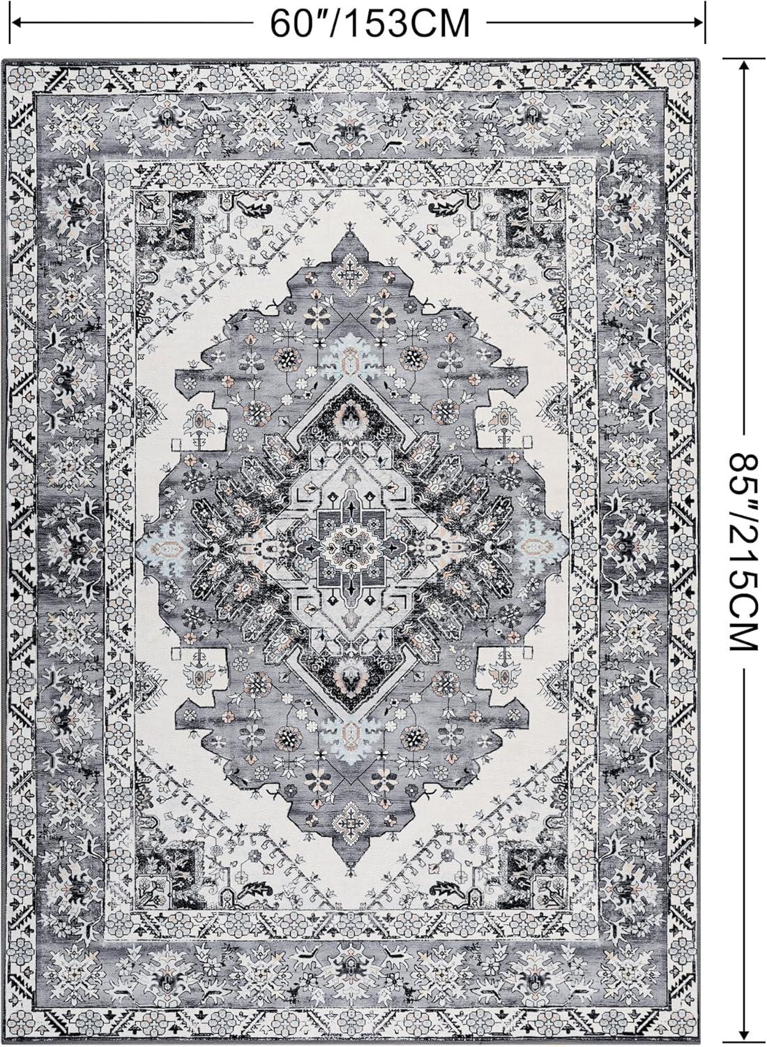 Gray 5' x 7' Vintage Washable Non-Slip Area Rug