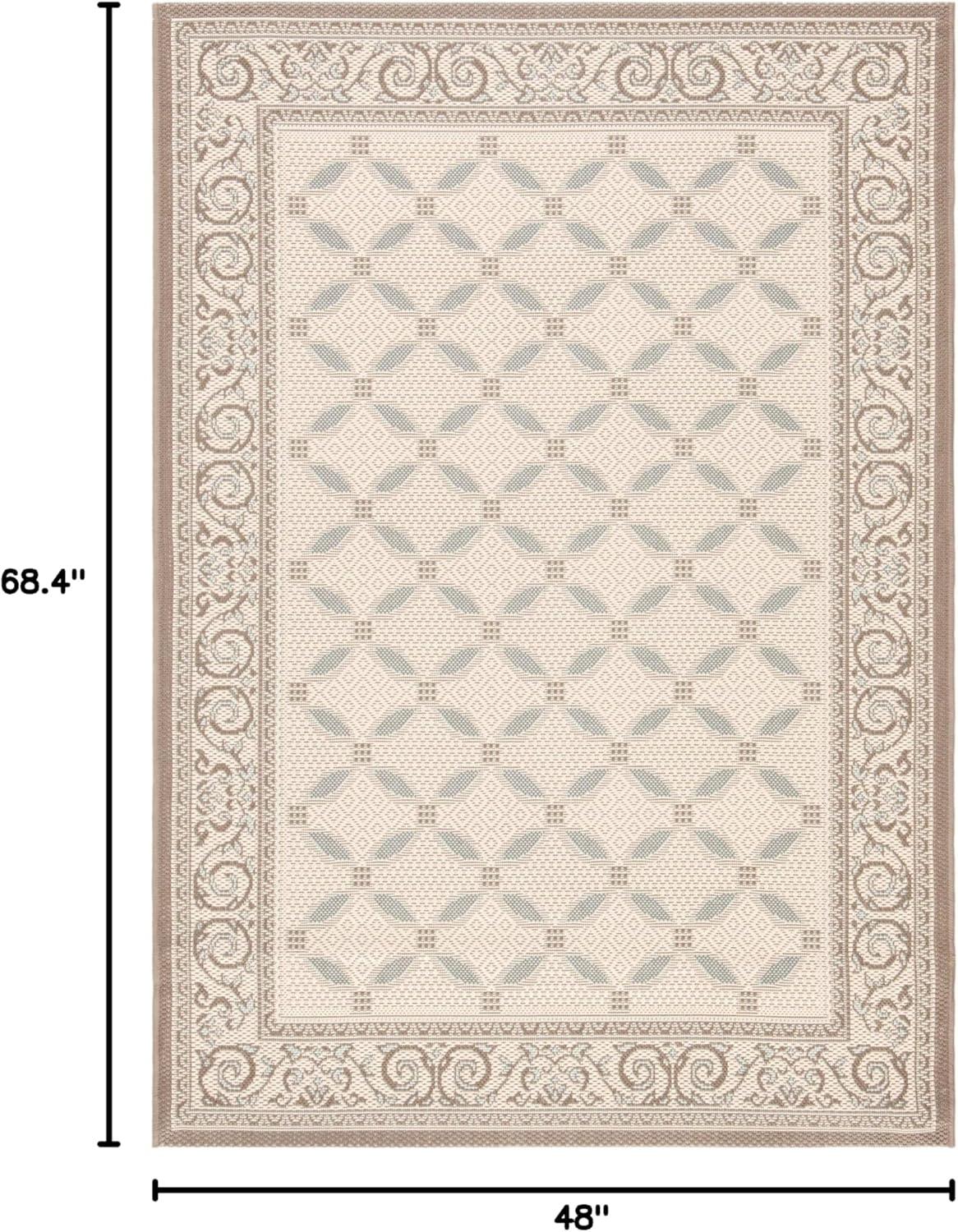 SAFAVIEH Courtyard Cohen Bordered Indoor/Outdoor Area Rug, Beige/Dark Beige, 4' x 5'7"