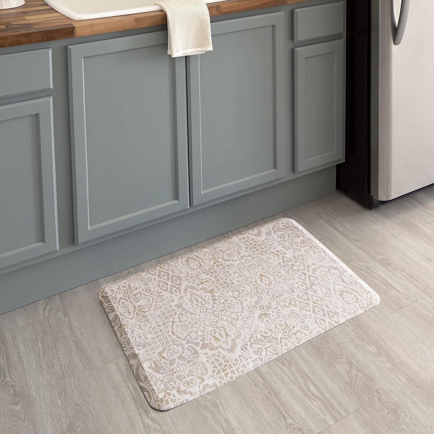 Mohawk Home Dri-Pro Cushion Kitchen Mat, Damask Nouveau, Tan, 1' 6" X 2' 6"