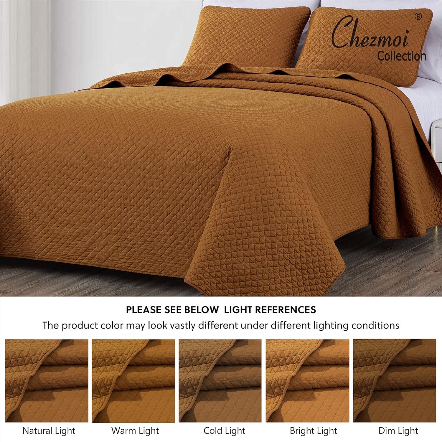 Chezmoi Collection Solid Color Cotton Quilt Cotton Quilt Set