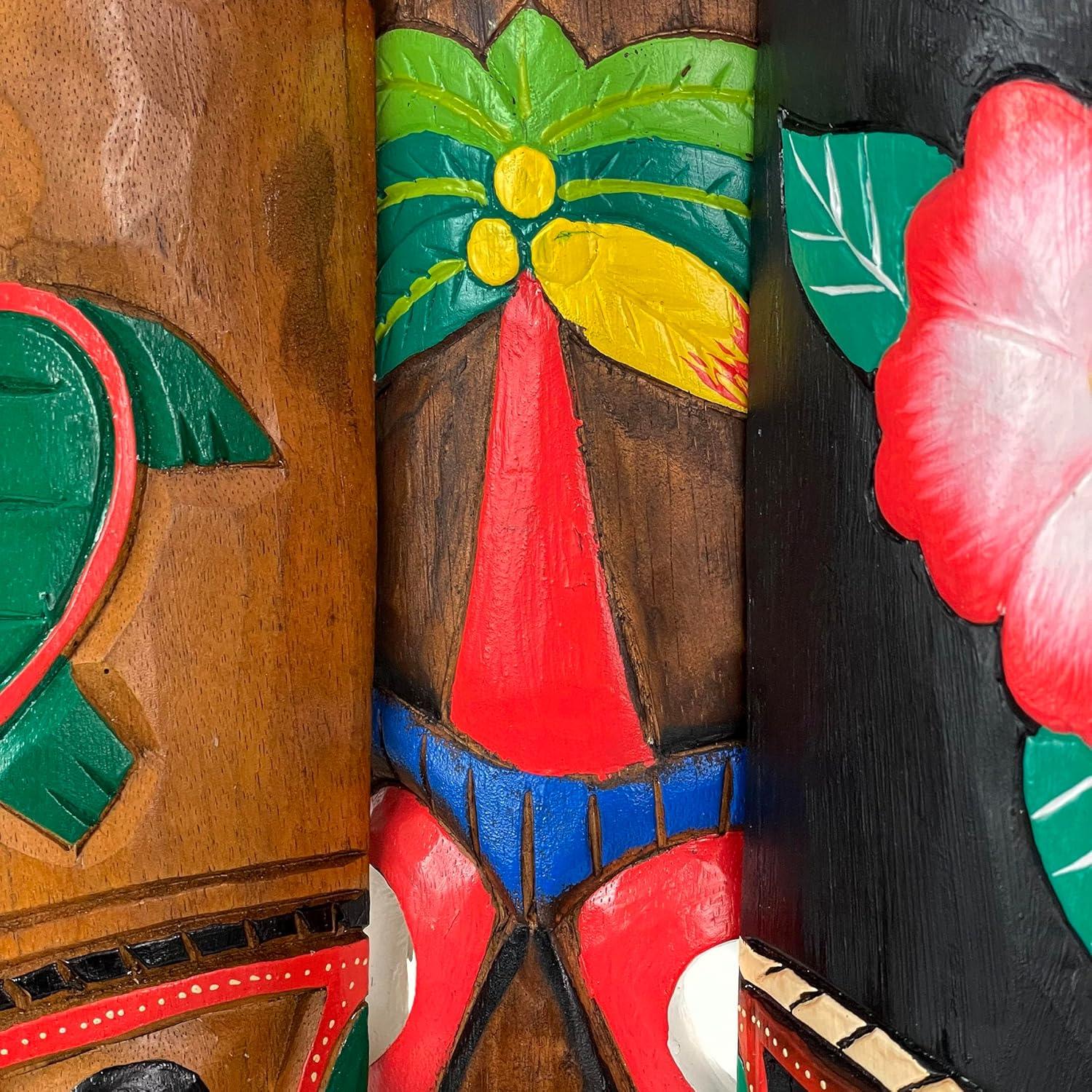 Zeckos Hand Carved Wood Hawaiian Island Tiki Wall Décor Set of 3