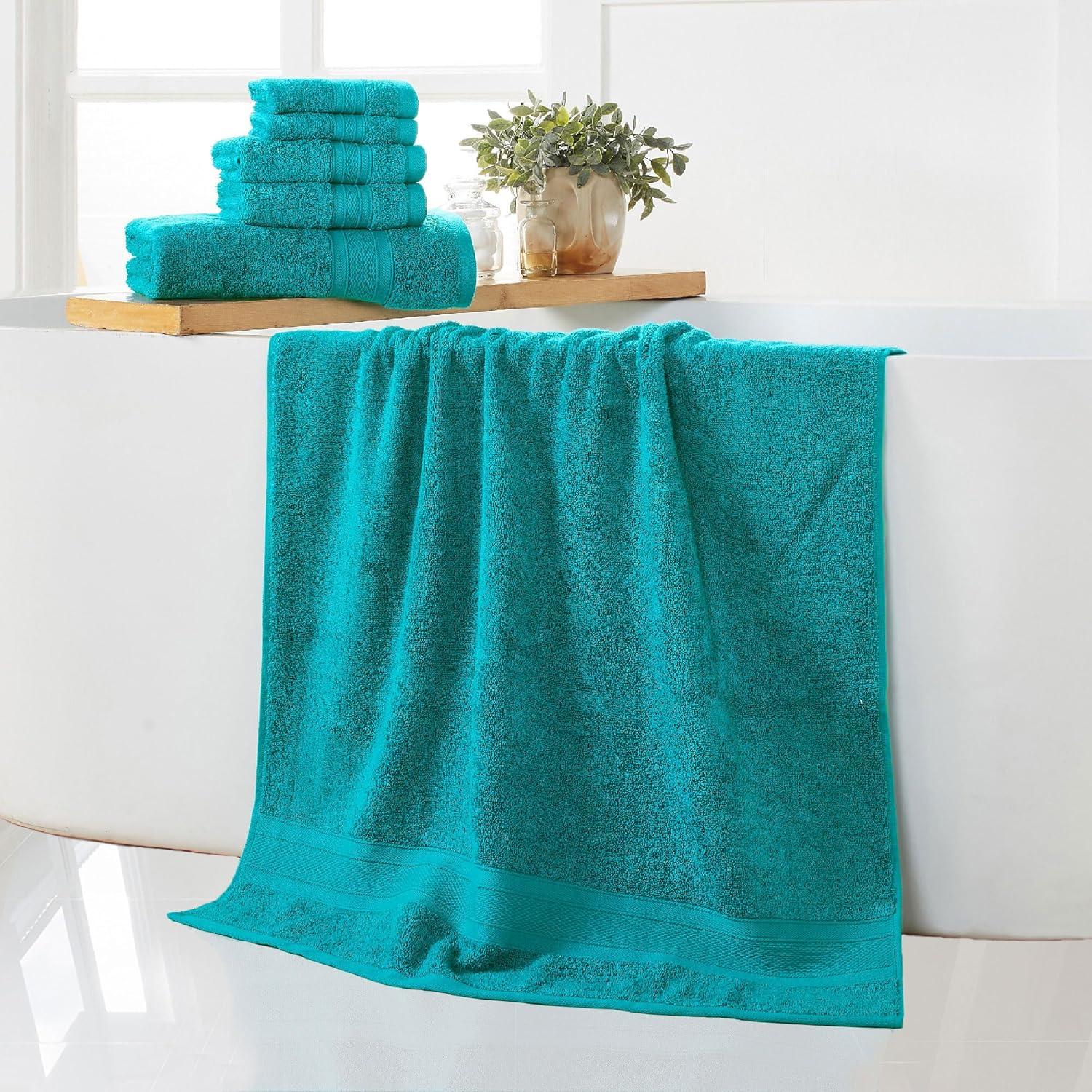 Everyday Home by Trident 6 Pc Bath Towel Set, 100% Cotton, Plush, Absorbent, Soft Comfort Bathroom Towels, Teal