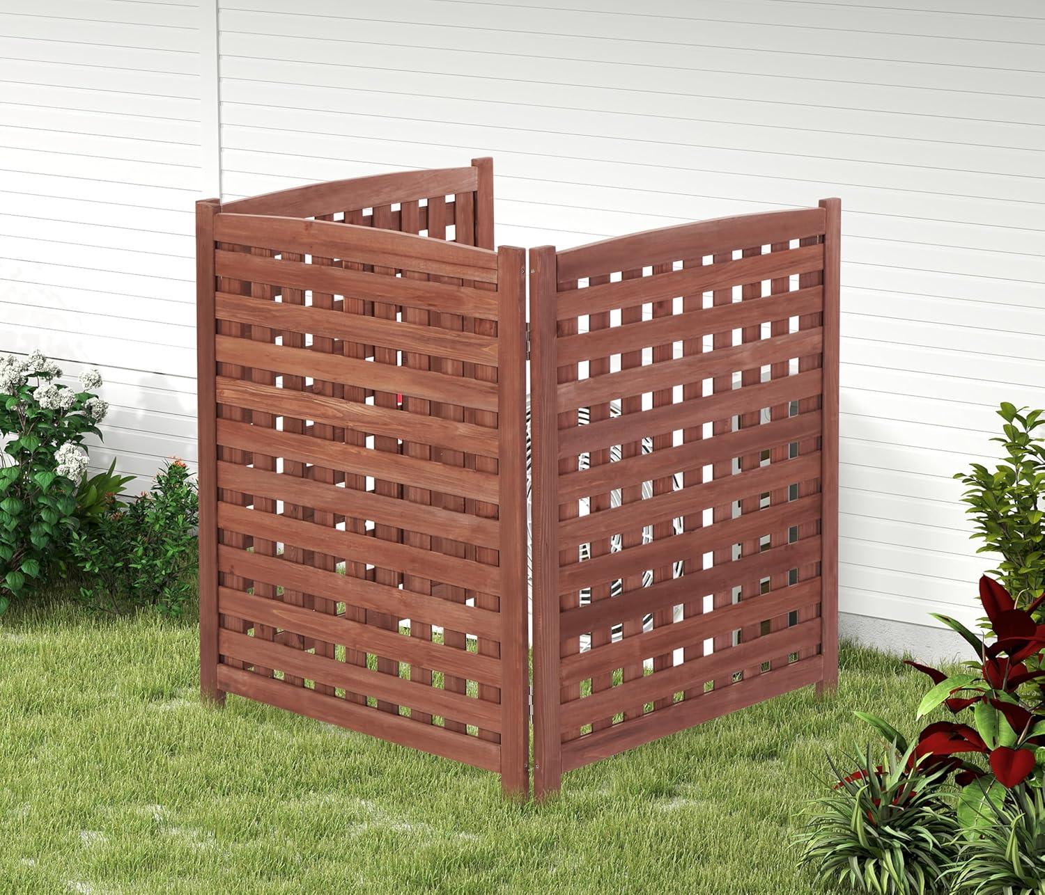 3-Panel Outdoor Air Conditioner Fence Screen, Outside Wood Privacy Fence, 32" W x 38" H