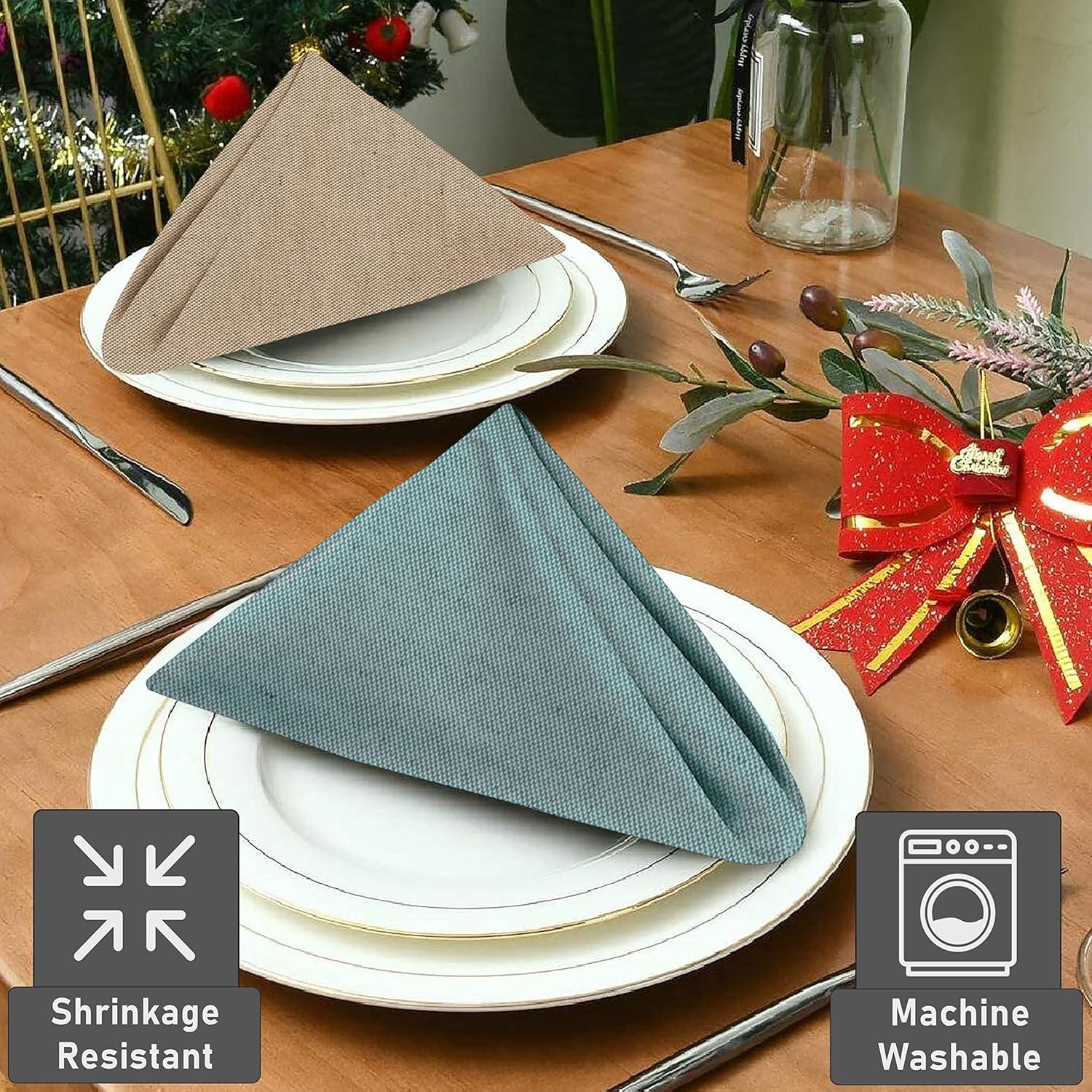 Poly Cotton Square Cloth Napkins Chambray Fabric (Set of 12)