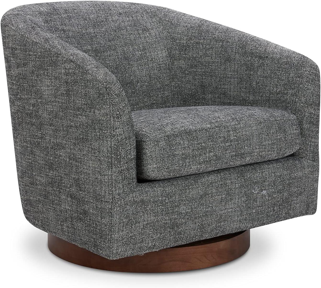 Nereus Dark Gray Fabric Swivel Accent Arm Chair with Wood Base