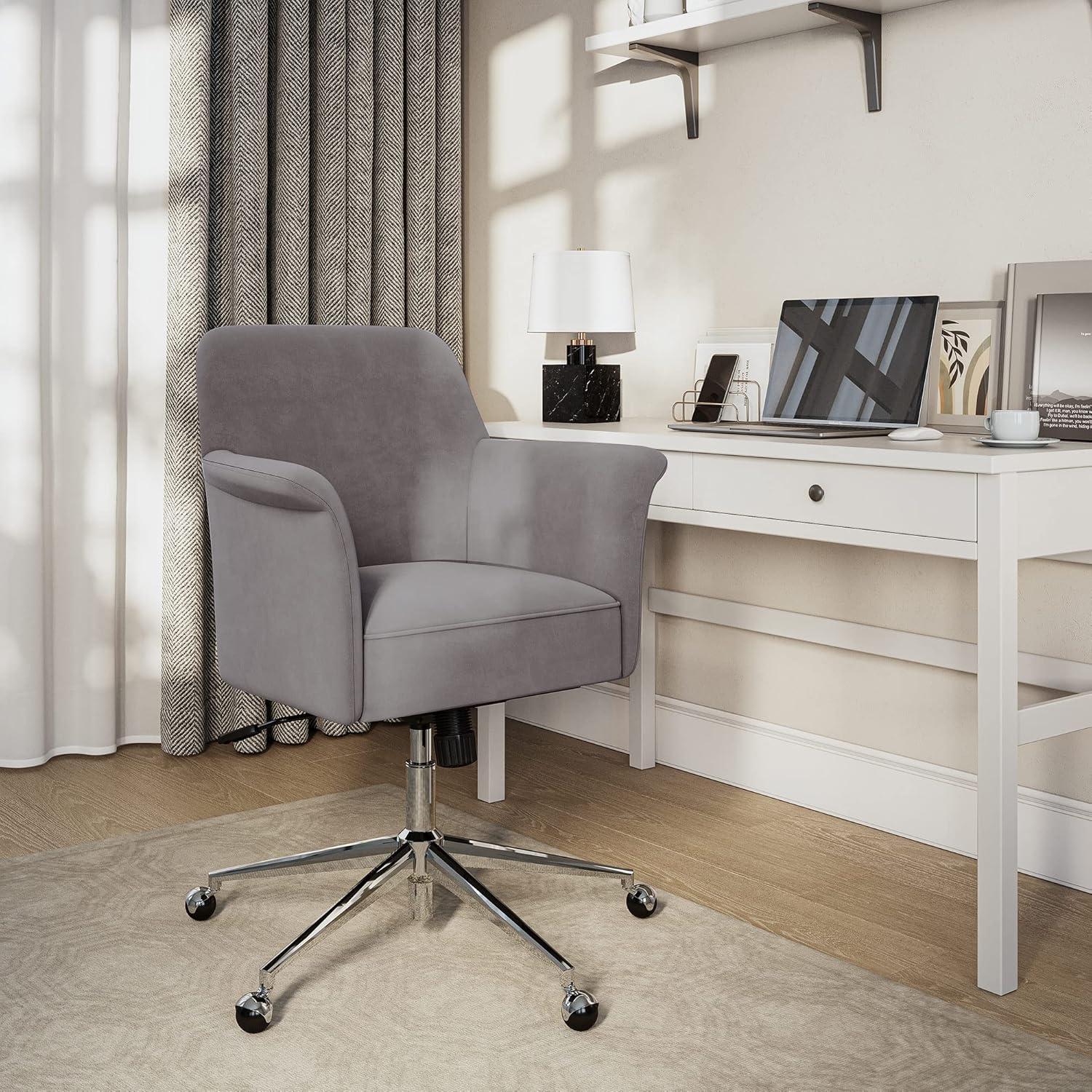 BELLEZE Modern Upholstered Velvet Desk Chair, Rolling Swivel Office Or Vanity Seating, Stylish Comfy Armchair With Easily Adjustable Height - Peyton (Blue)