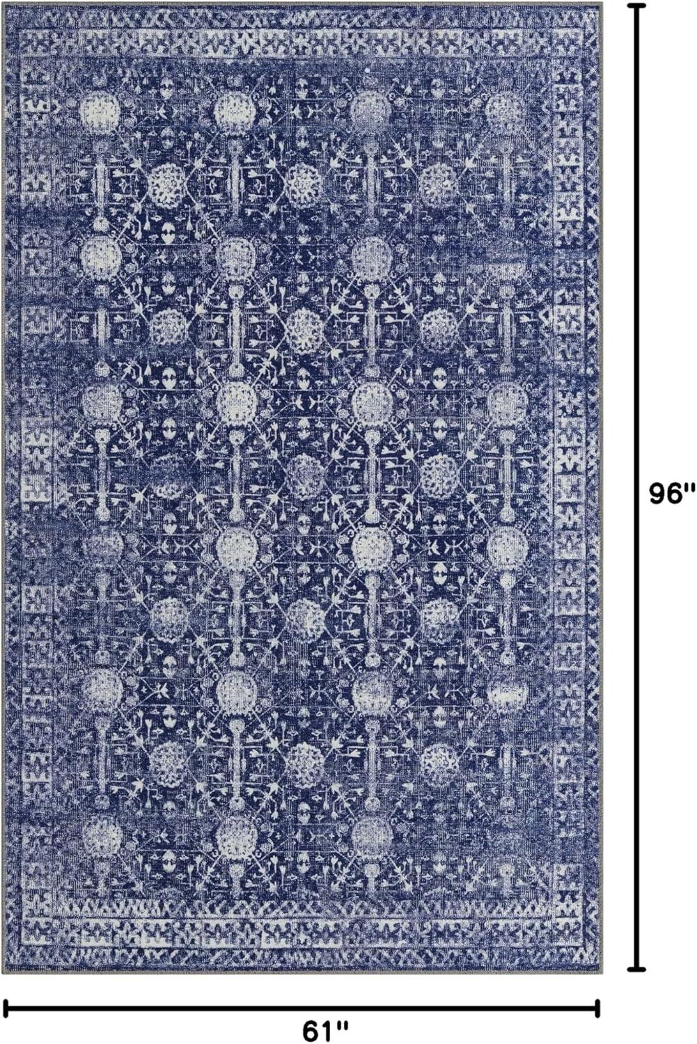 Elegant Blue Rectangular Synthetic Easy-Care Rug 5' x 8'