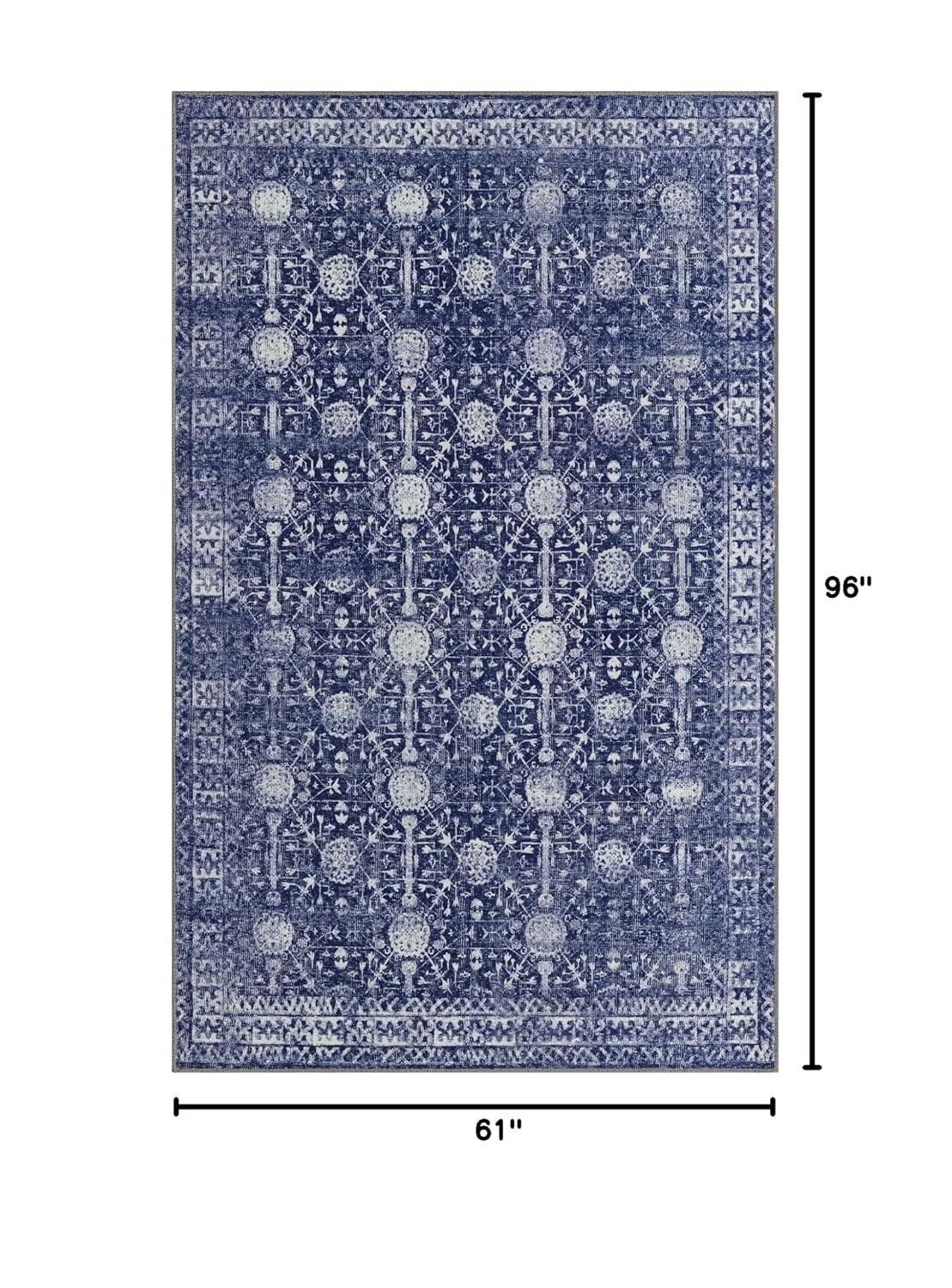 Elegant Blue Rectangular Synthetic Easy-Care Rug 5' x 8'