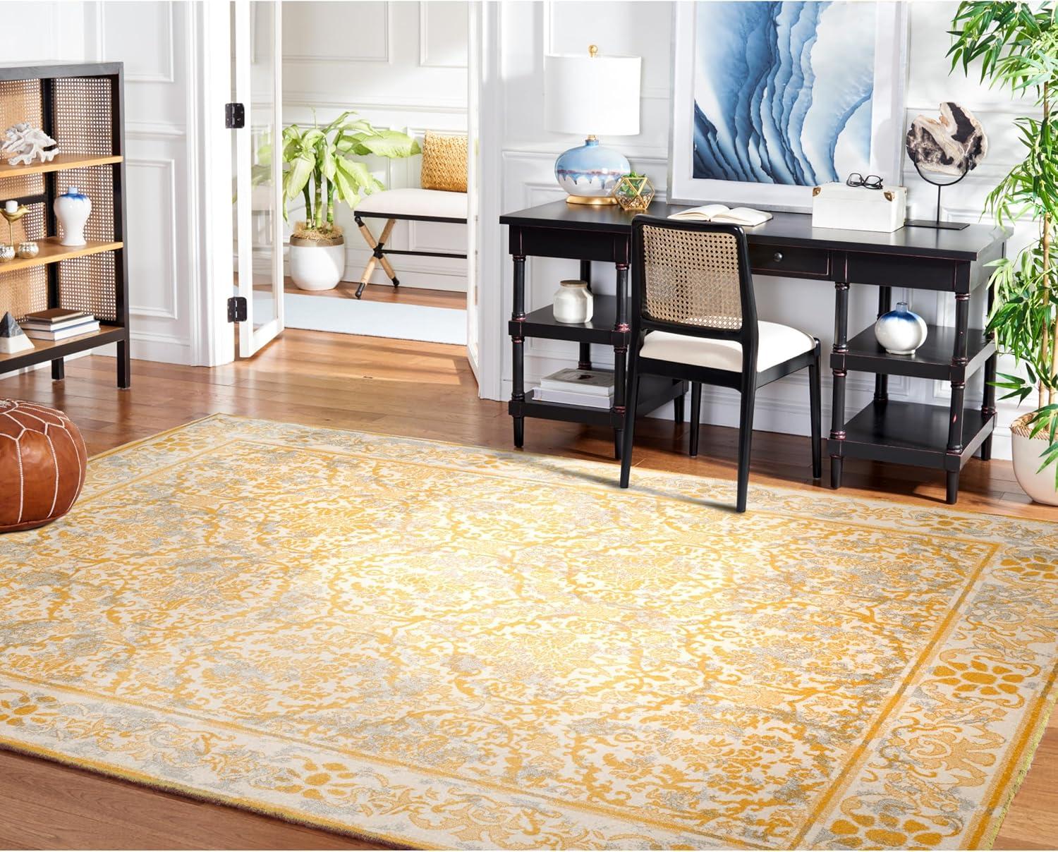 SAFAVIEH Evoke Lorna Traditional Bordered Area Rug, Ivory/Gold, 9' x 12'