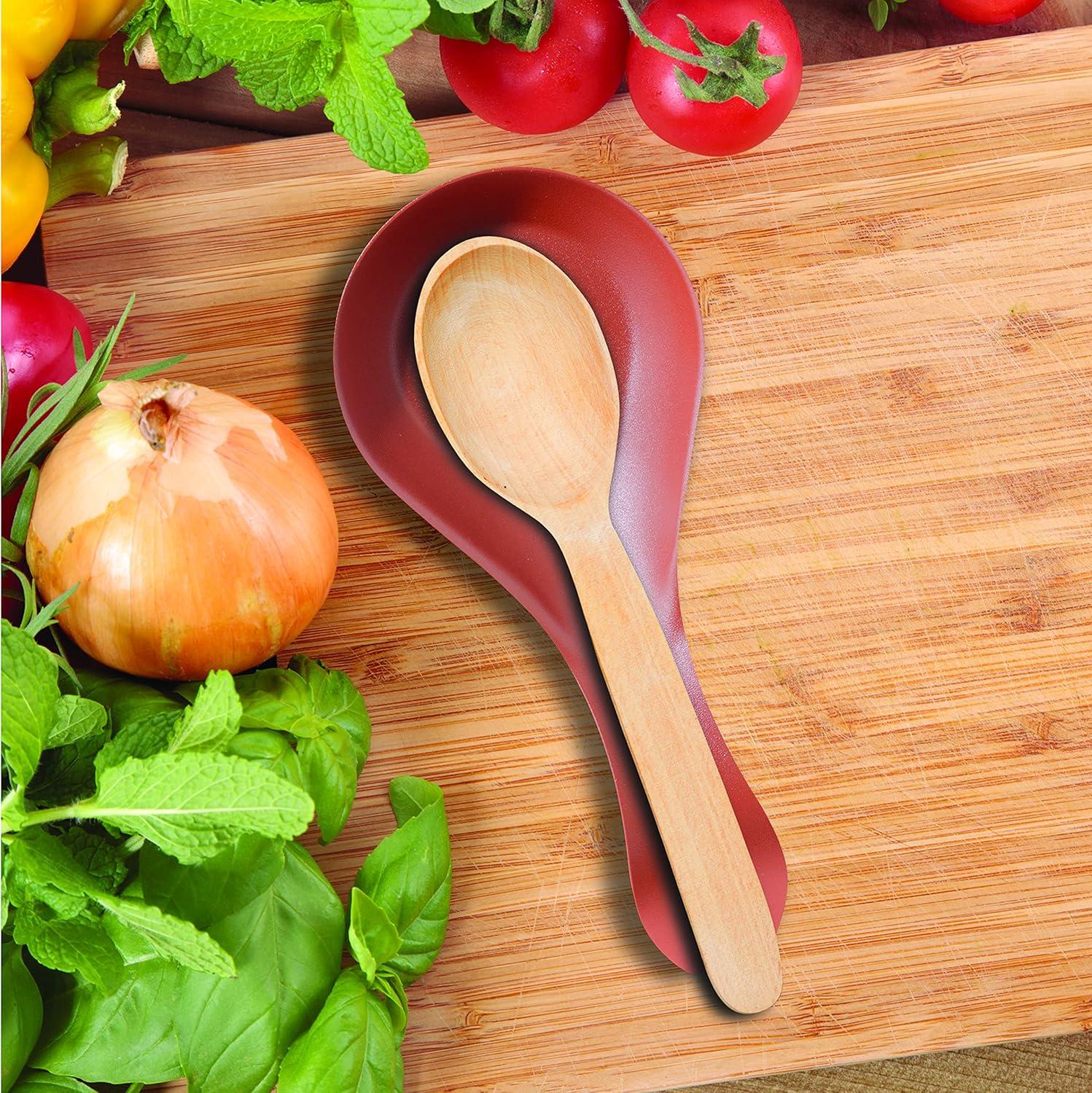 OGGI Stainless Steel Spoon Rest- Long Handle Holds Kitchen Utensils in Place, Great Spoon Rest for Kitchen Counter, Stove Top, or Coffee Station; Kitchen Accessories, Utensil Rest, Brick red