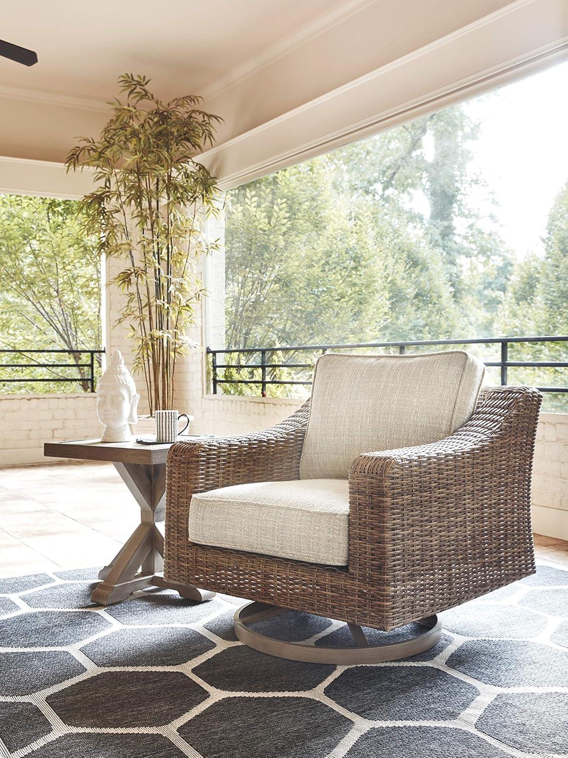 Beige Transitional Swivel Chair with Cushions