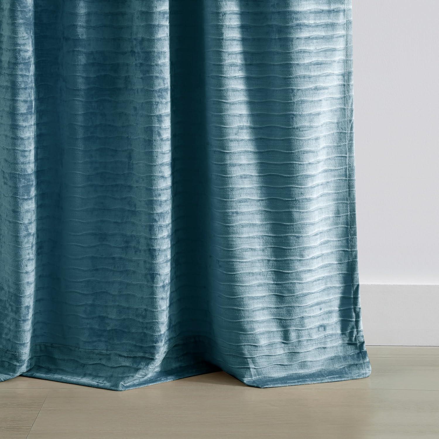 Martha Stewart Martha Stewart Wave Embossed Blue Curtain Panel Pair (Set of 2)