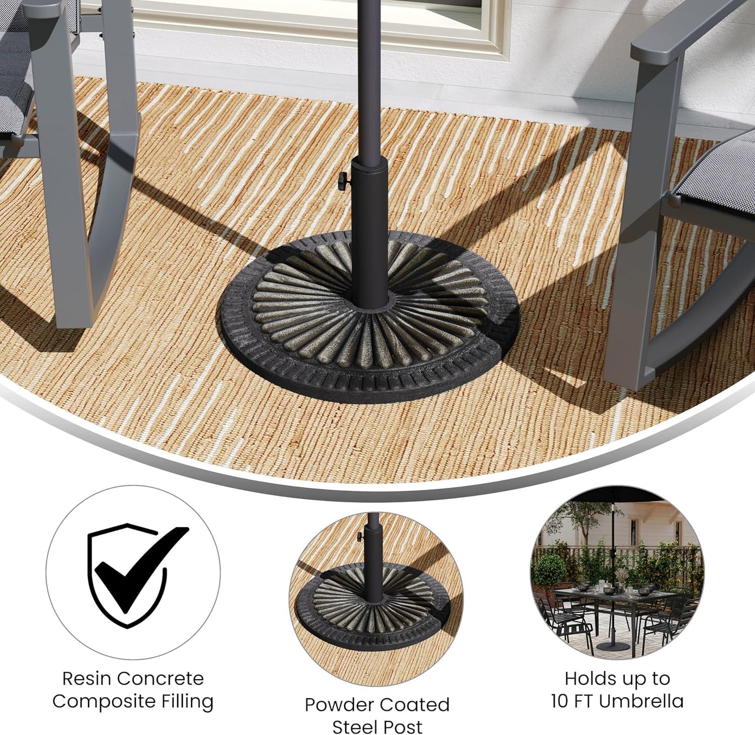 Flash Furniture Kona Universal Bronze Cement Patio Umbrella Base with Sunburst Patterned Weatherproof Plastic Polymer Coating - 19.25" Diameter