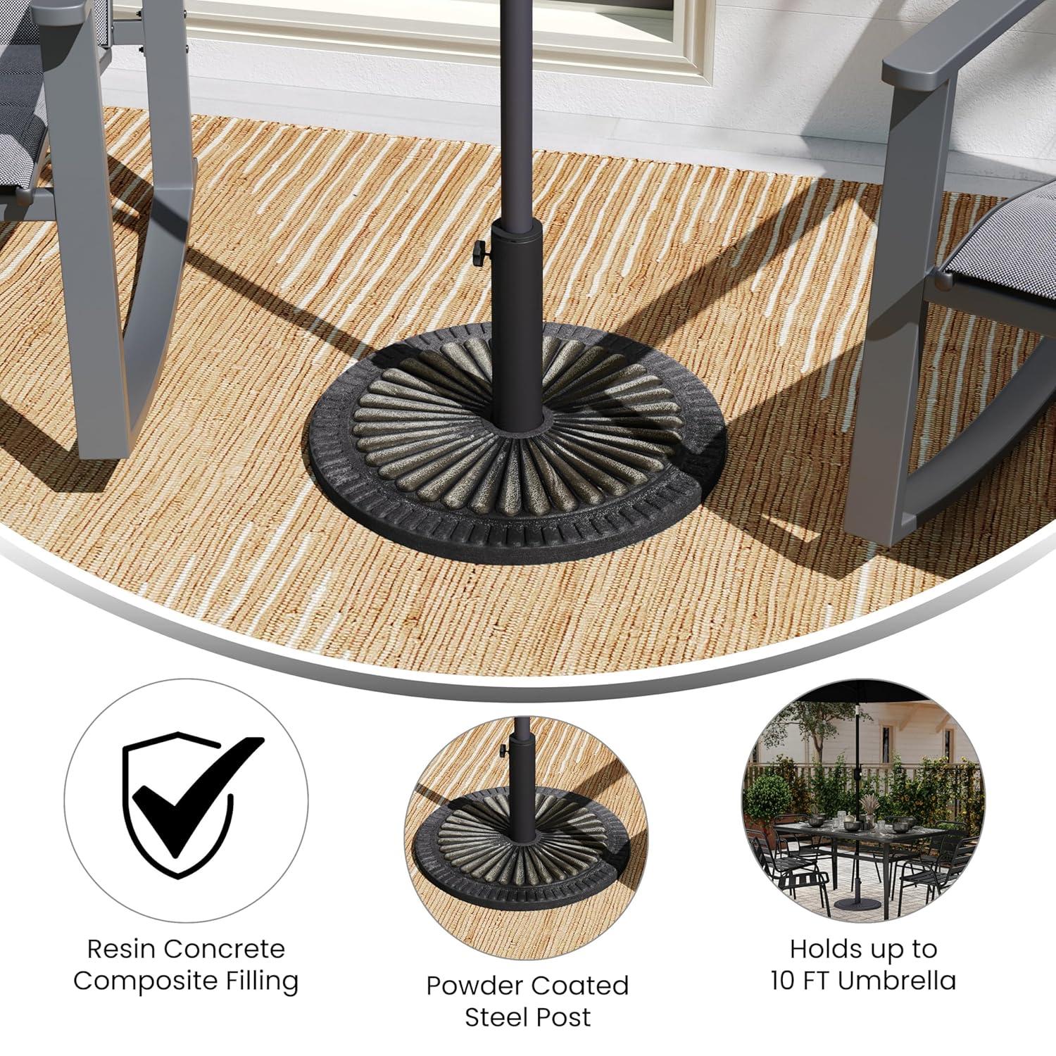Flash Furniture Kona Universal Bronze Cement Patio Umbrella Base with Sunburst Patterned Weatherproof Plastic Polymer Coating - 19.25" Diameter