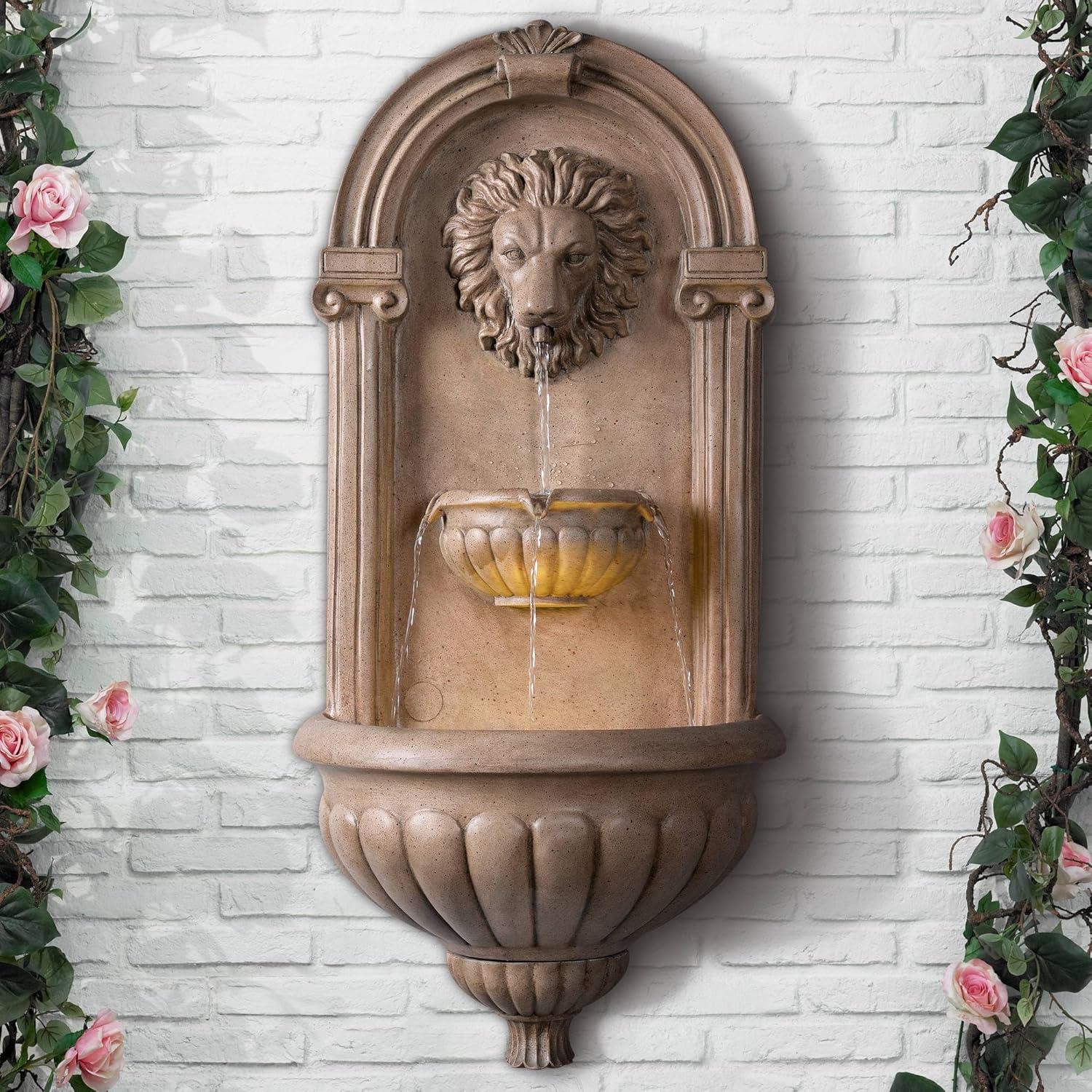 John Timberland Royal 35" High Sandstone LED Outdoor Wall Fountain