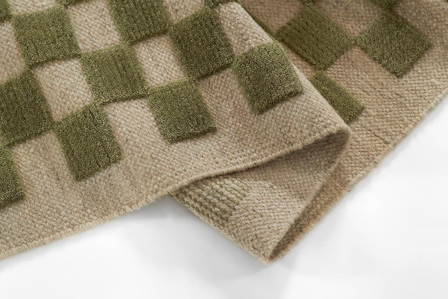 Momeni 5'x8' Willow Check Handwoven Area Rug Green: Wool, Classic Pattern, Low Pile, Indoor Use, Handmade