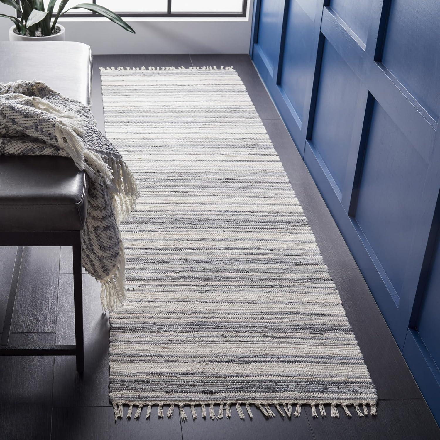Rag Rug RAR126 Hand Woven Indoor Runner Rug - 2'3"x6' - Ivory/Grey - Safavieh