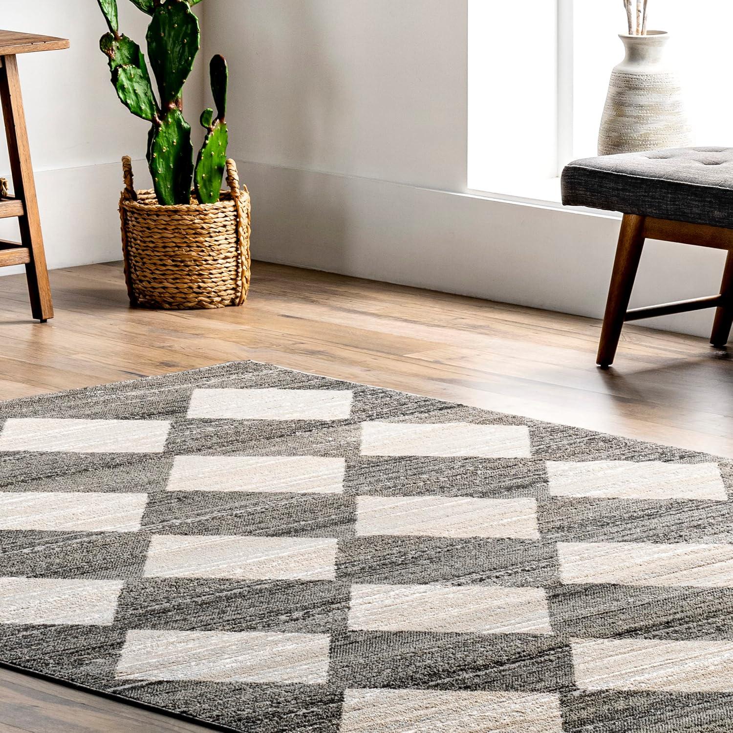 Nuloom Gianna Geometric 2x8 Runner Indoor Area Rug for Living Room Bedroom Dining Room Entryway Hallway Kitchen, Grey/Ivory