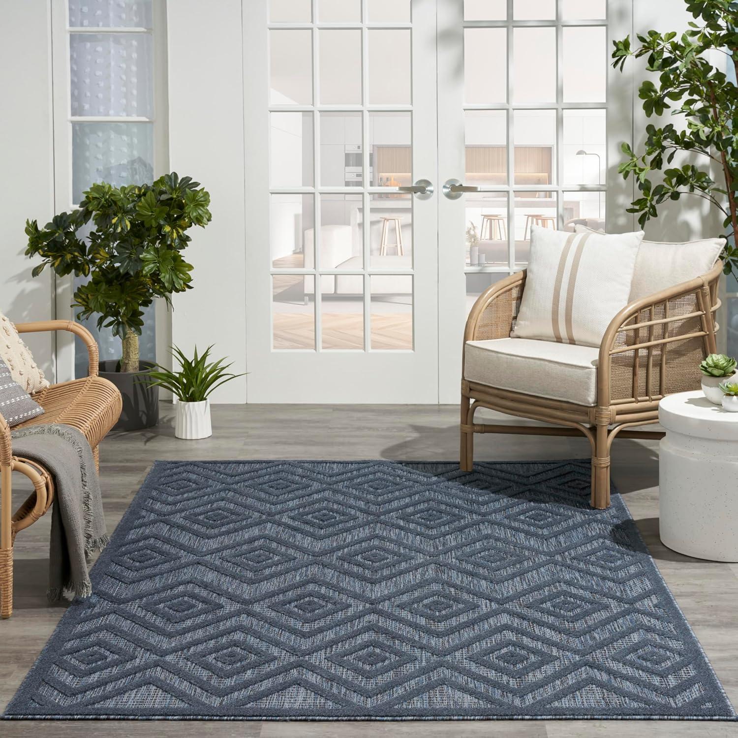 Foundry Select Versatile Diamond Navy Blue Indoor/Outdoor Area Rug