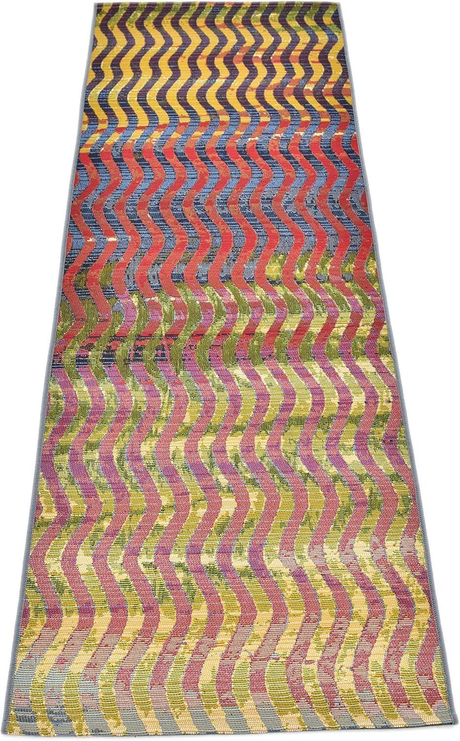 Vibrant Spectrum Stripe 2' x 6' Outdoor Runner Rug in Synthetic Multicolor