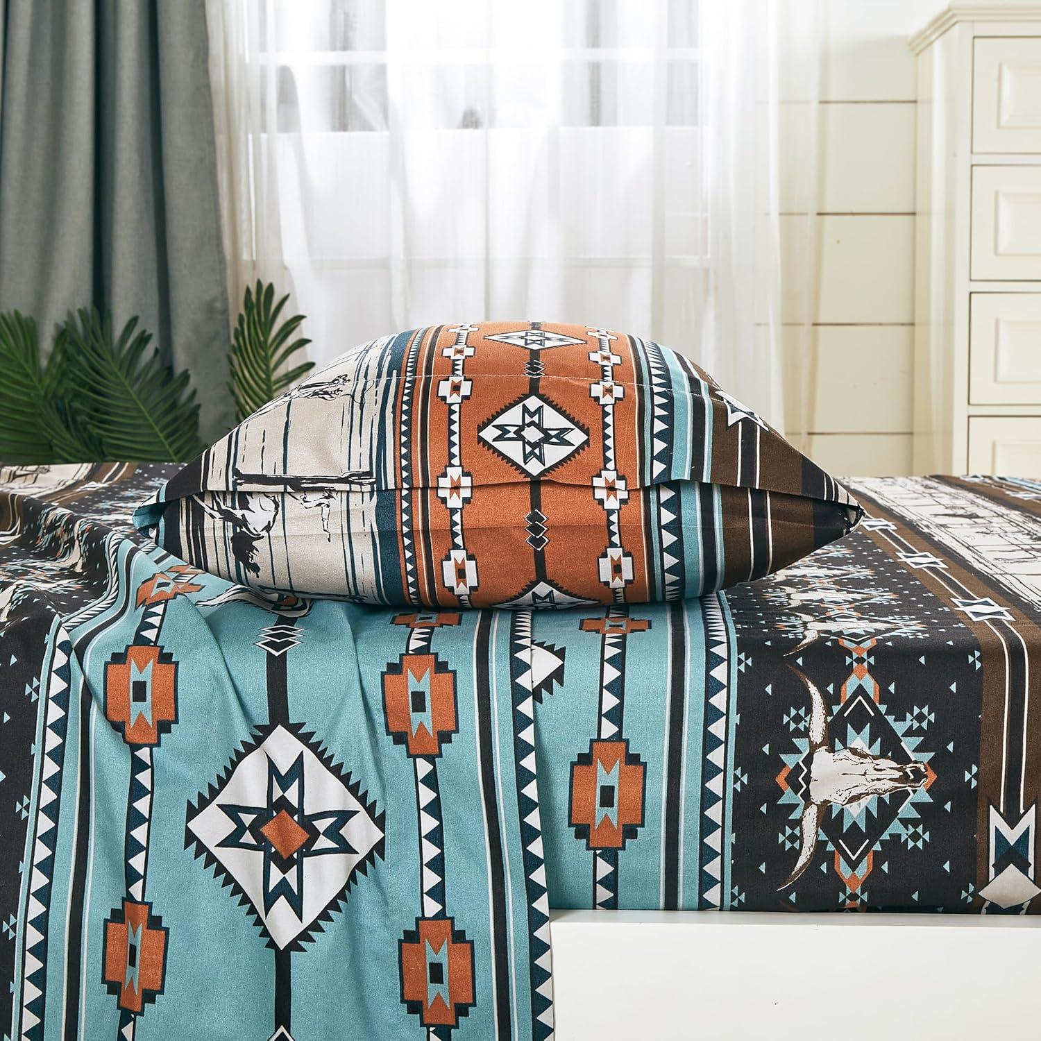 Southwestern Cowboy Rodeo Full Size Multicolor Microfiber Sheet Set