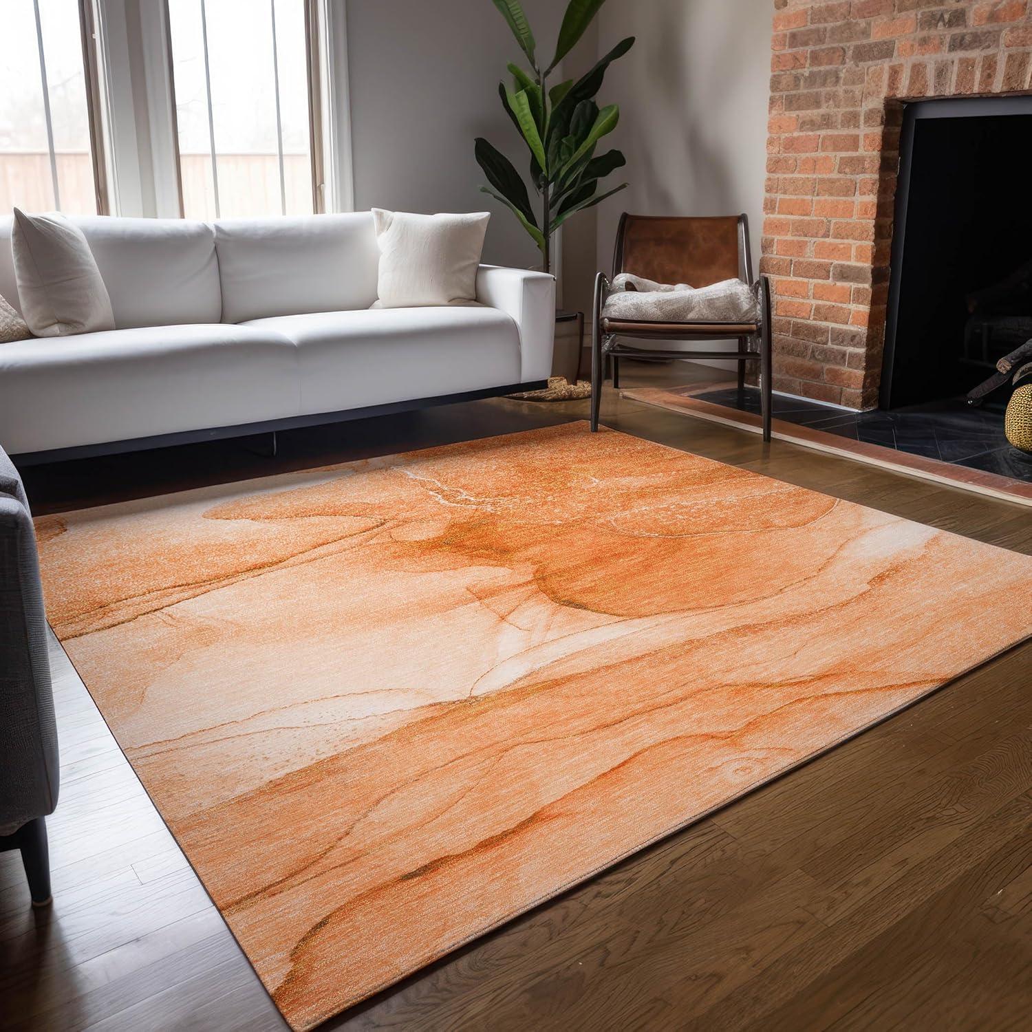 Addison Rugs Chantille Indoor/Outdoor Transitional Watercolors Orange Washable Rectangle Rug, 2'6" x 3'10"