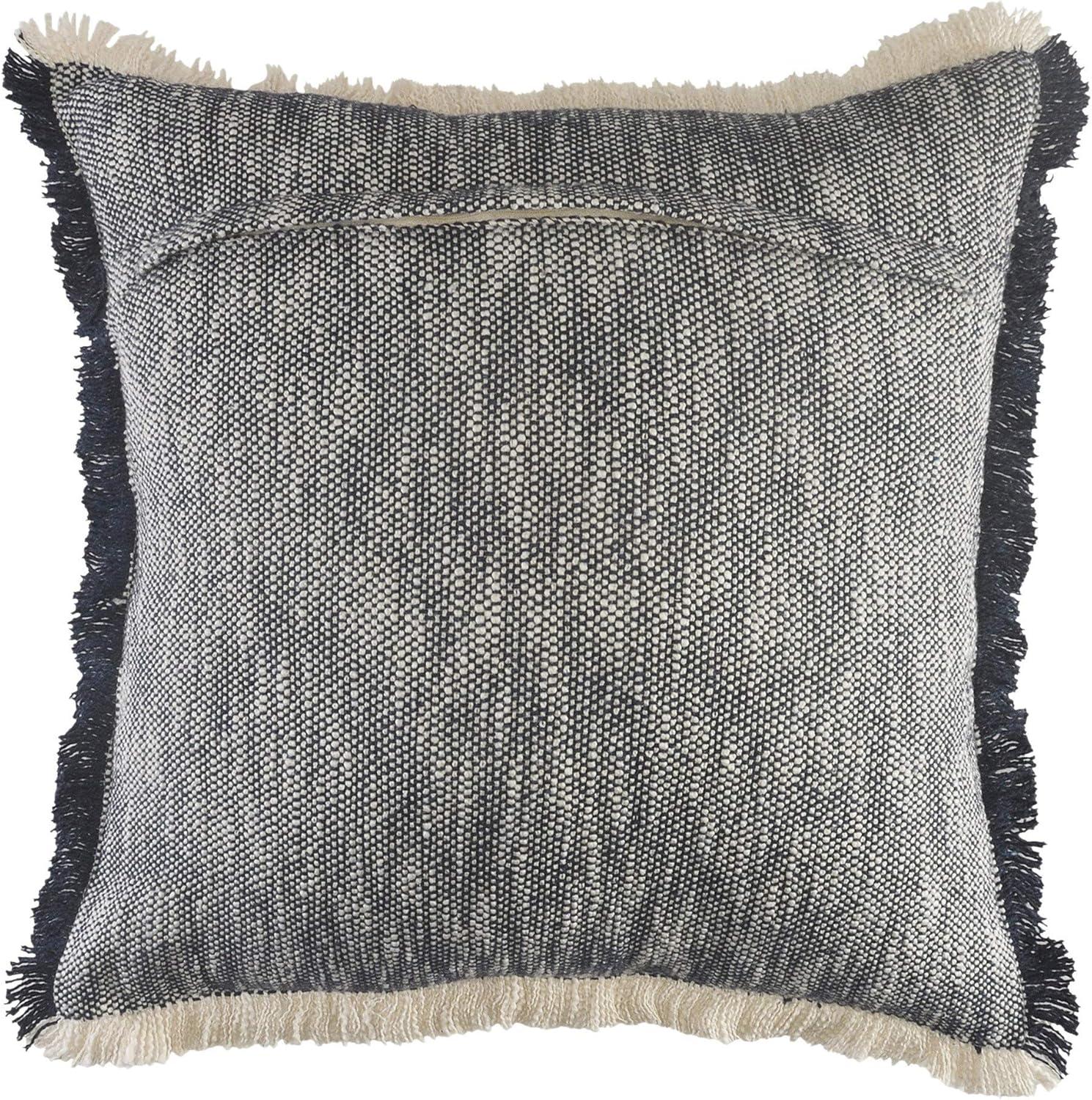 Ox Bay Neutral Two-Tone Fringe Cotton Throw Pillow, 20" Square, Dark Blue / White, Count per Pack 1