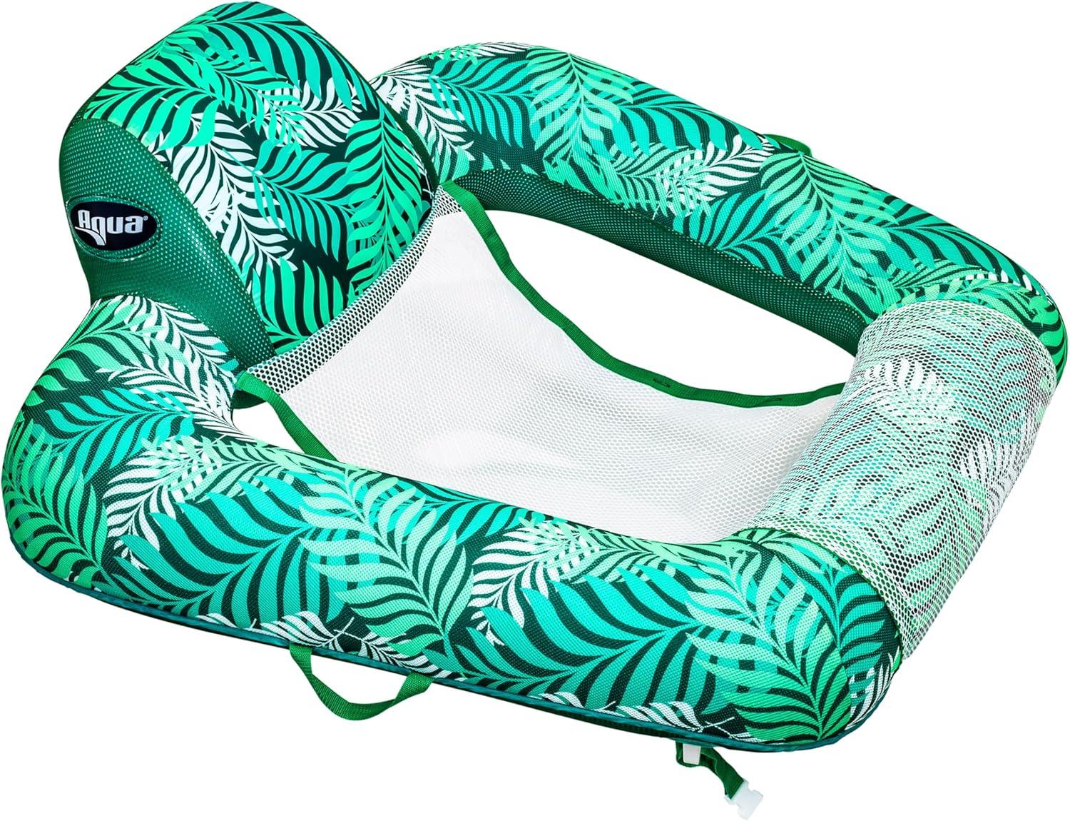 Aqua Zero Gravity Inflatable Outdoor Indoor Swimming Pool Chair Hammock Lounge Float, Teal Fern Leaf Green