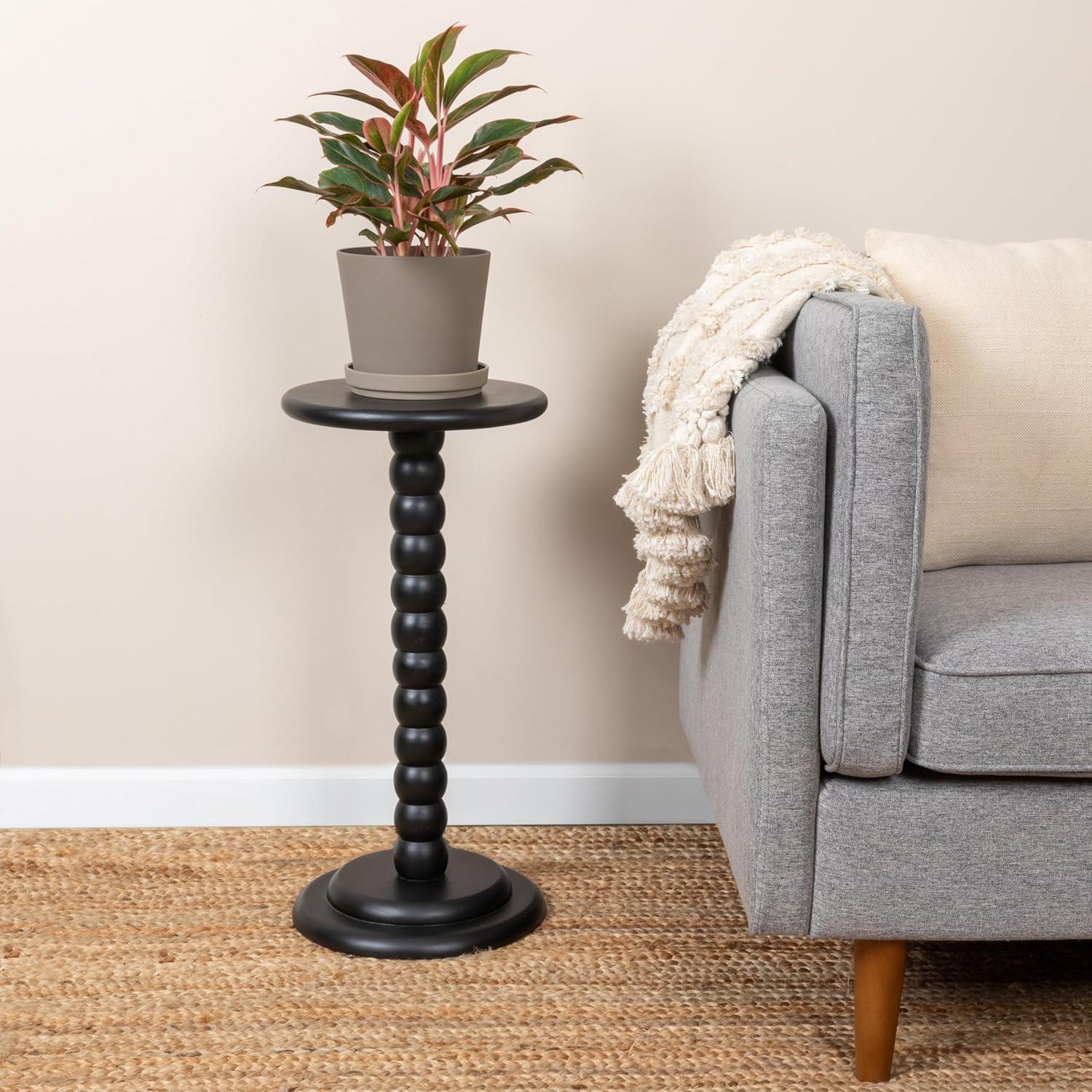 Storied Home Bishop Pedestal Cocktail Side Accent Table Black: Round Acacia Wood, No Tools Assembly, 25" Height