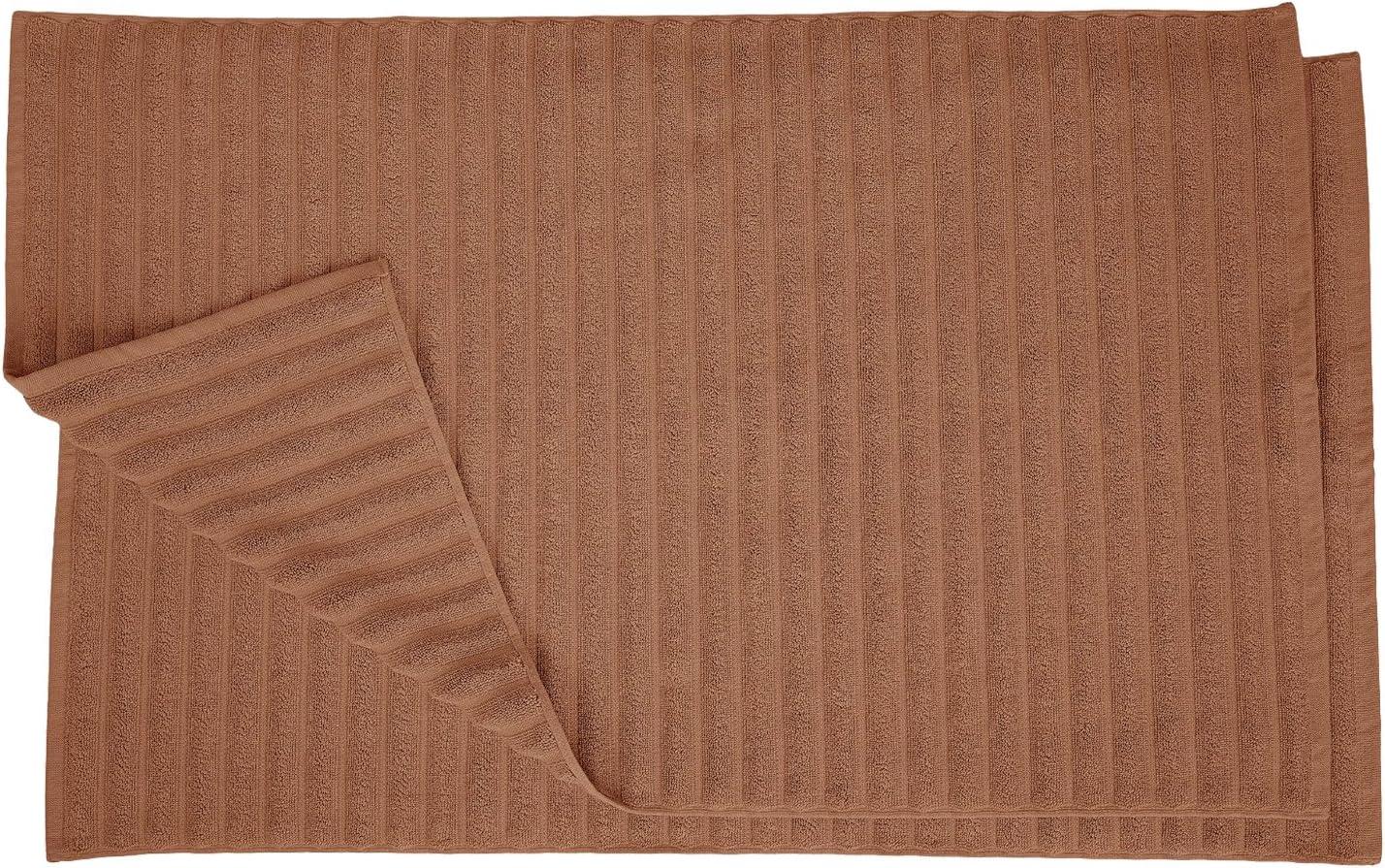 Brown Ribbed Cotton Rectangular Bath Mat Set of 2