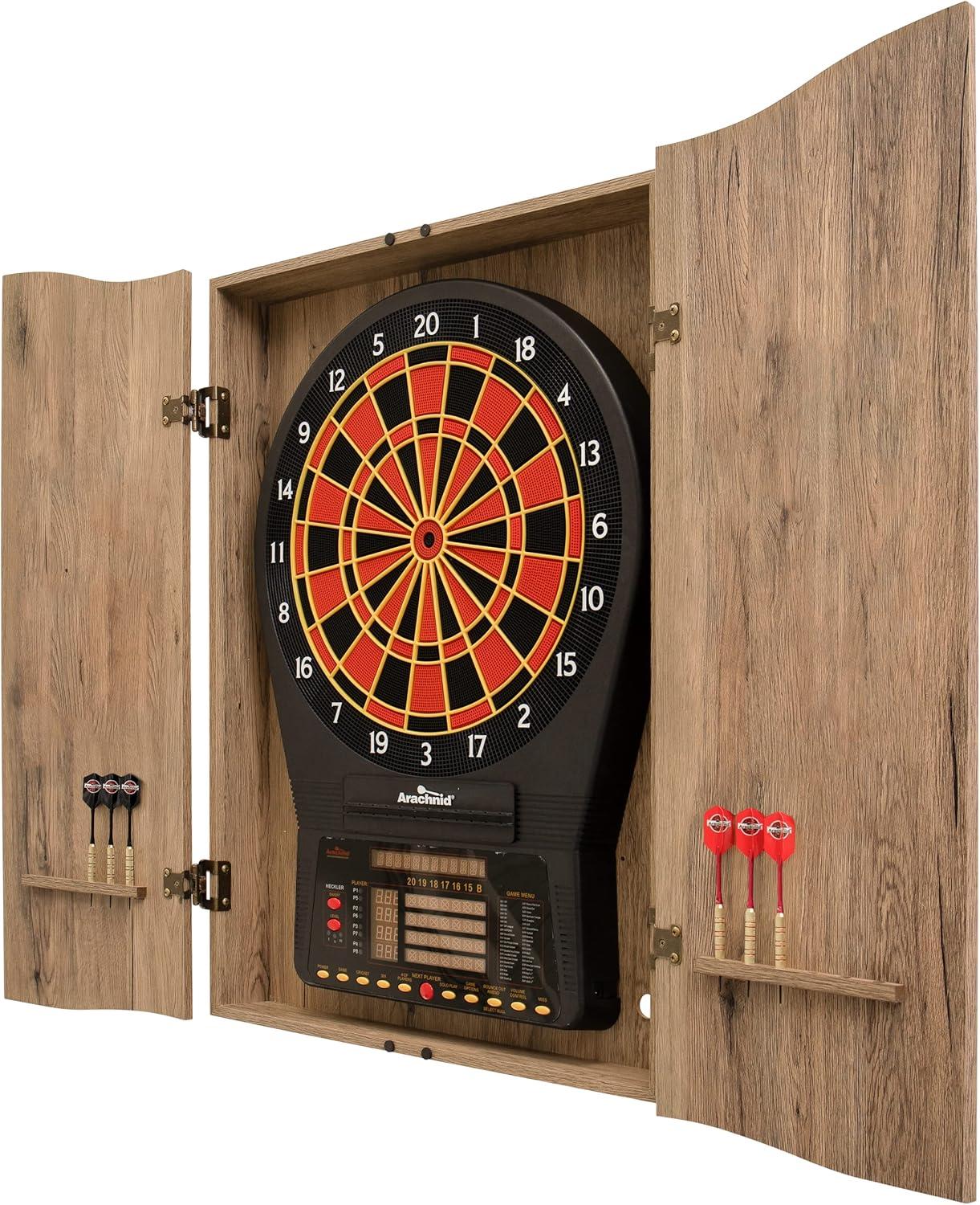 Tan Wood Dartboard Cabinet with Steel Hinges