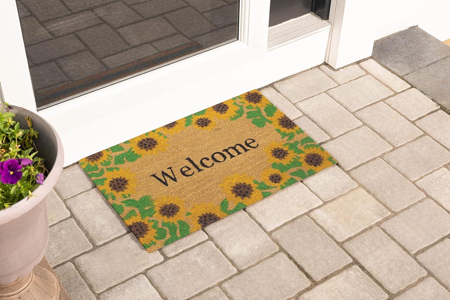 Storm Stopper All Weather Welcome With Sunflowers Indoor/Outdoor Printed Coir Mat