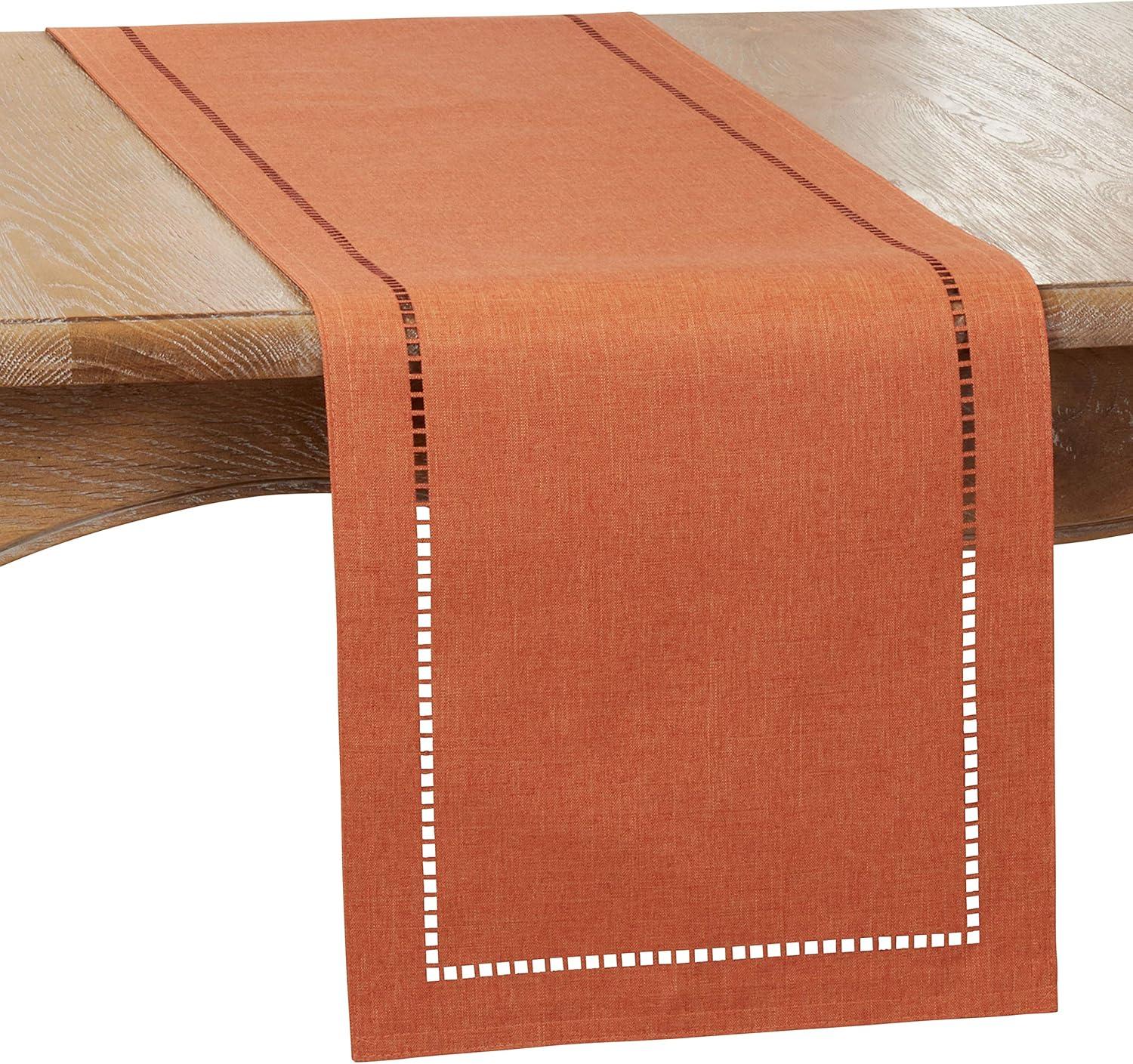 Saro Lifestyle Dining Table Runner With Laser-Cut Hemstitch Design