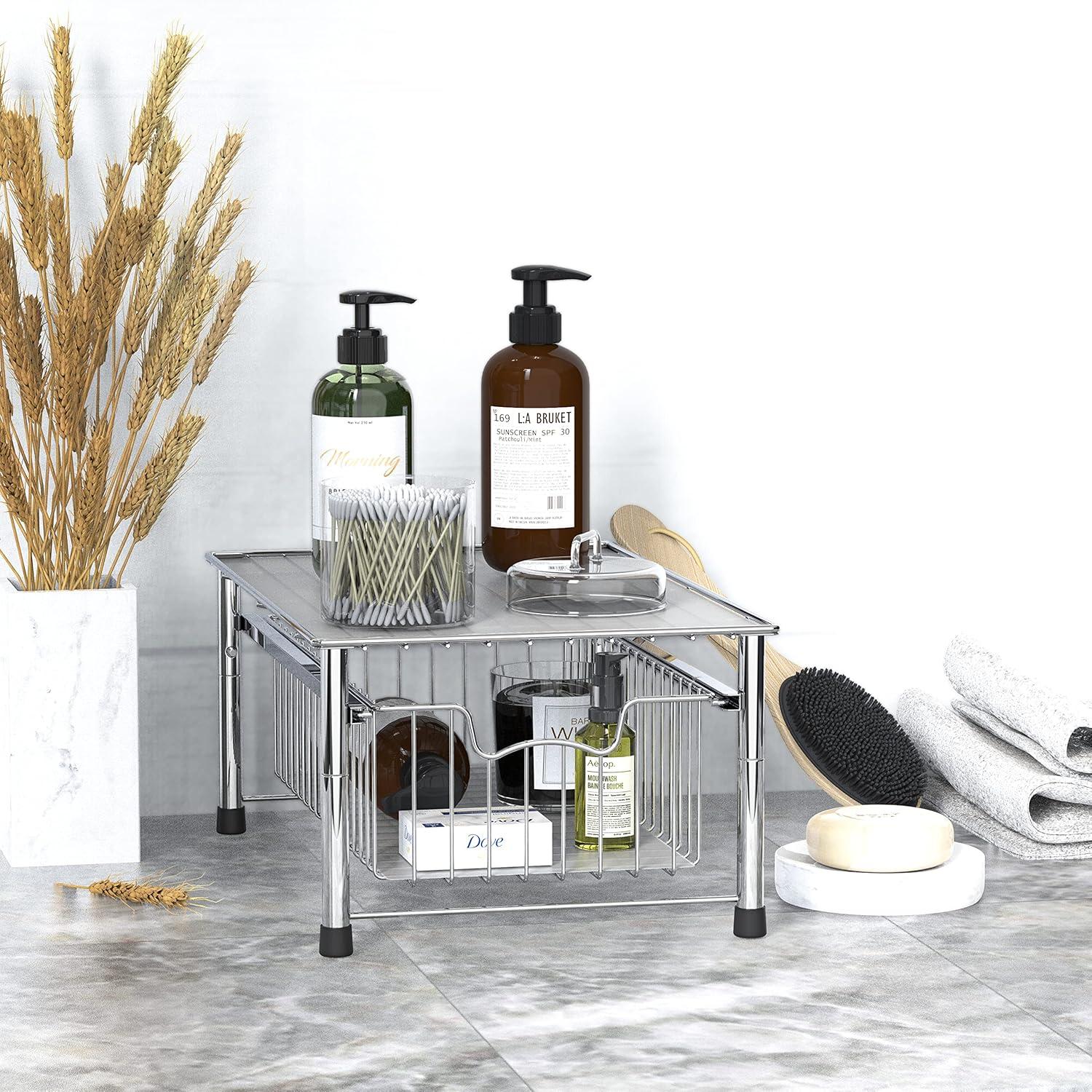 Chrome Stackable Metal Cabinet Organizer Basket Drawer