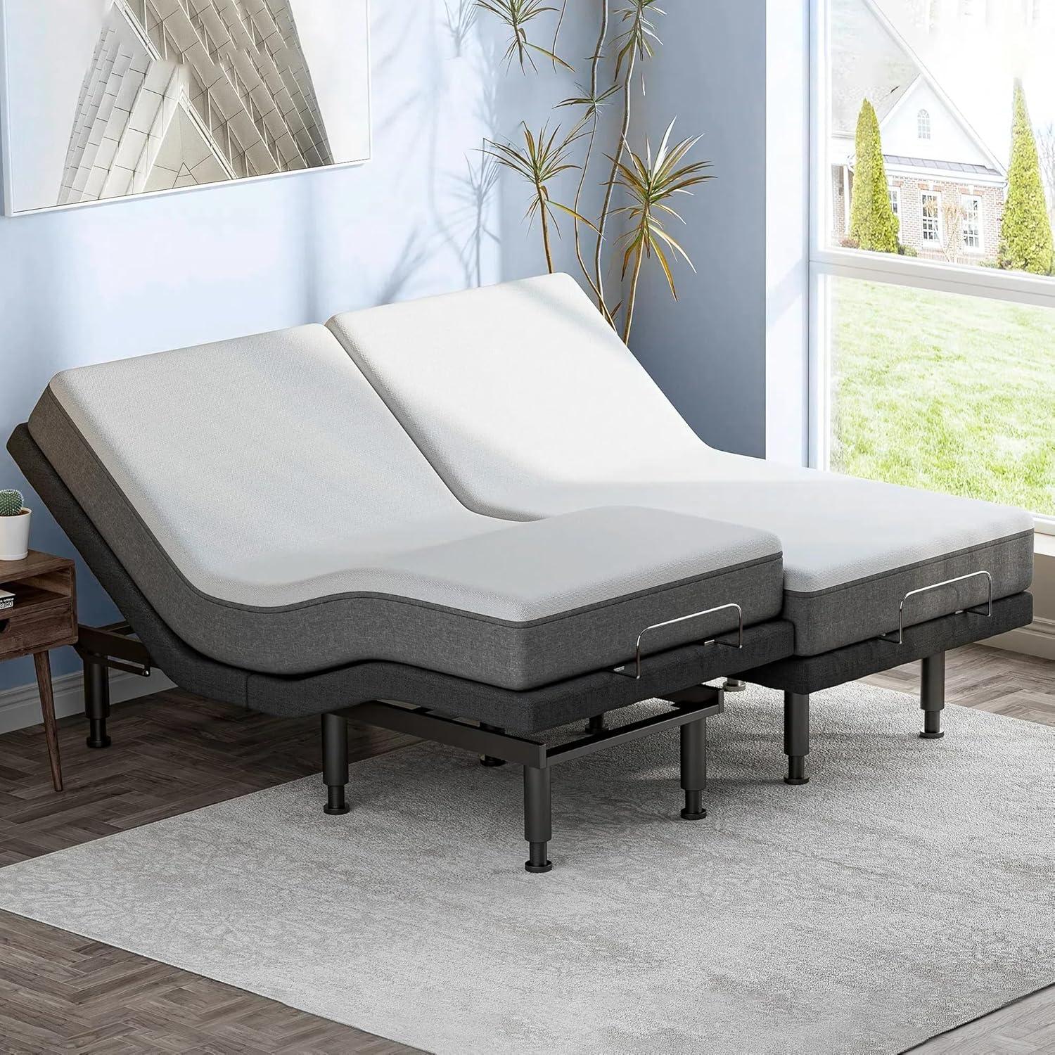 Clara Clark Clara Clark Massaging Zero Gravity, Zero Clearance Adjustable Bed with Wireless Remote, USB Ports & LED Lights