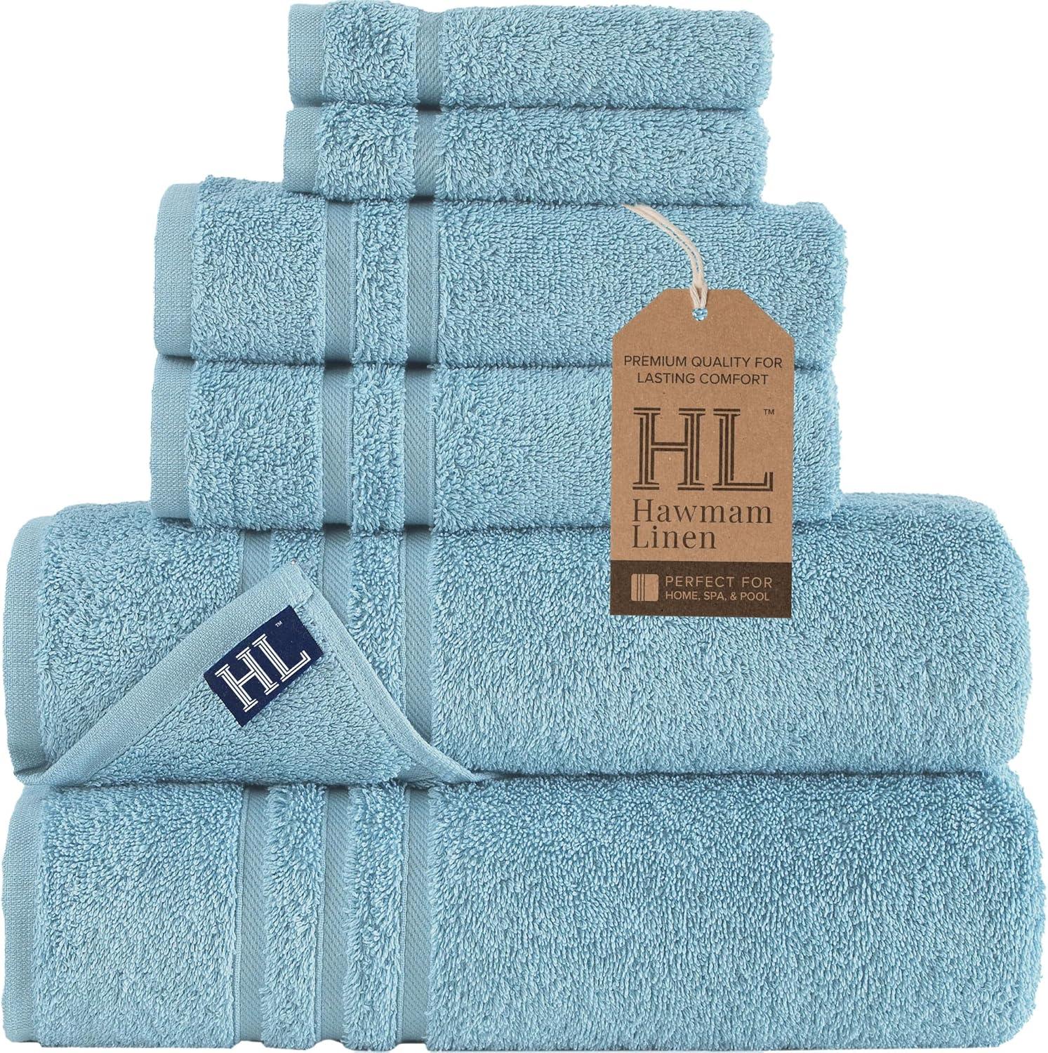 Hawmam Linen Coral 6 Piece Bath Towels Set for Bathroom Original Turkish Cotton Soft, Absorbent 2 Bath Towels, 2 Hand Towels, 2 Washcloths