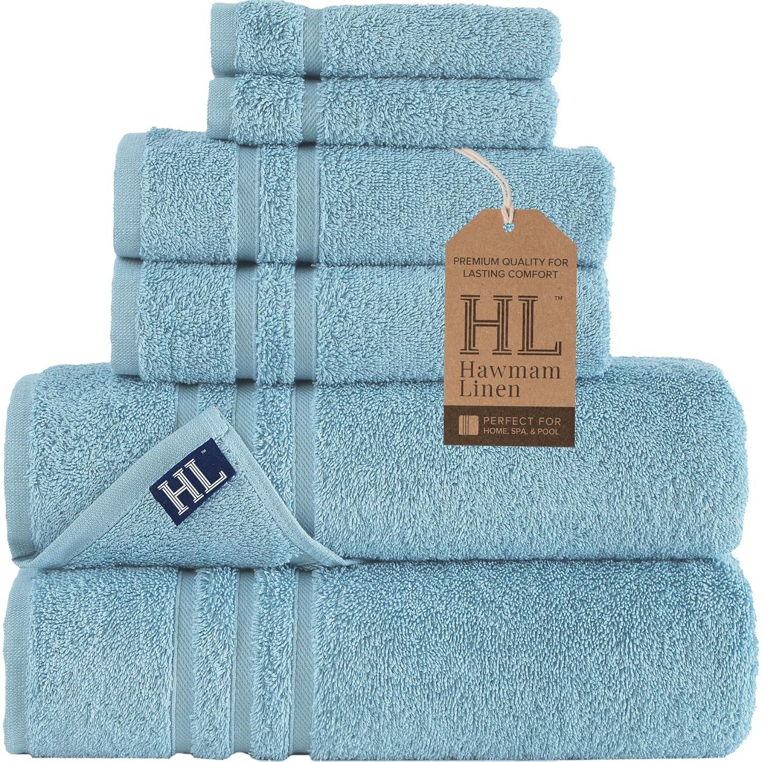 Hawmam Linen Coral 6 Piece Bath Towels Set for Bathroom Original Turkish Cotton Soft, Absorbent 2 Bath Towels, 2 Hand Towels, 2 Washcloths