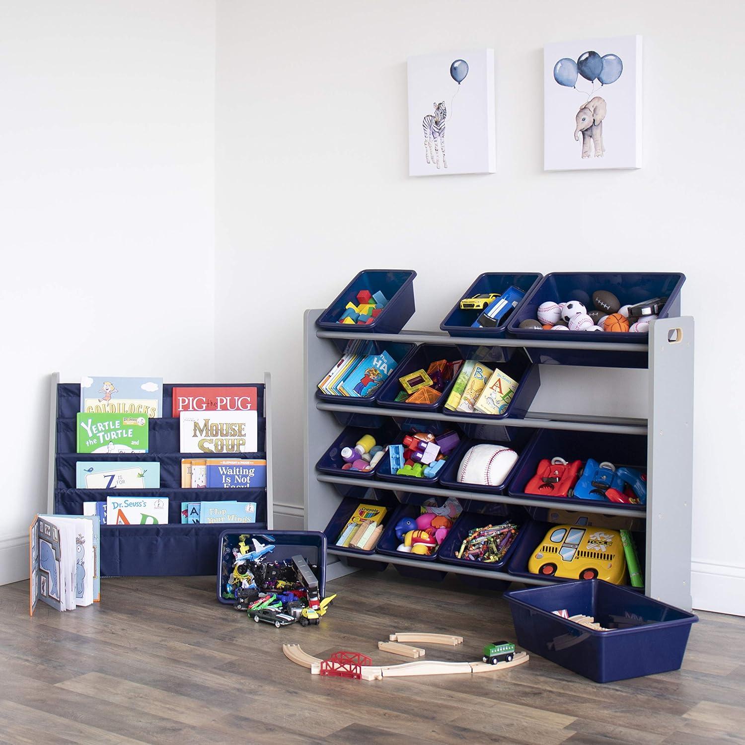 Newport Super Sized Kids' Toy Storage Organizer with 16 Storage Bins Navy/Gray - Humble Crew