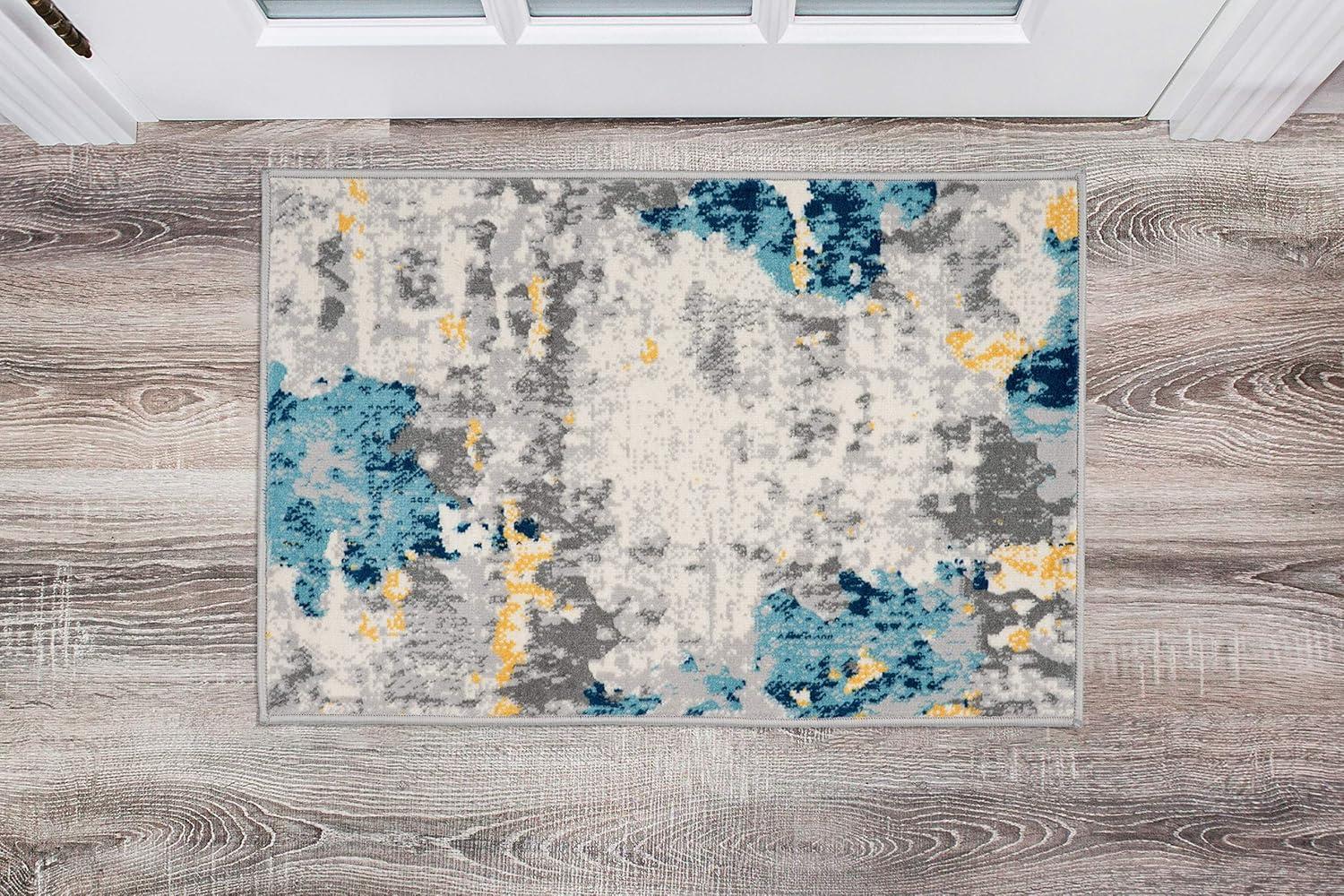 Abstract Cream Washable Synthetic 2' x 3' Area Rug