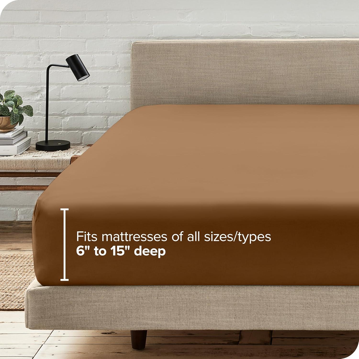 Twin XL Caramel Ultra-Soft Double Brushed Fitted Sheet by Bare Home