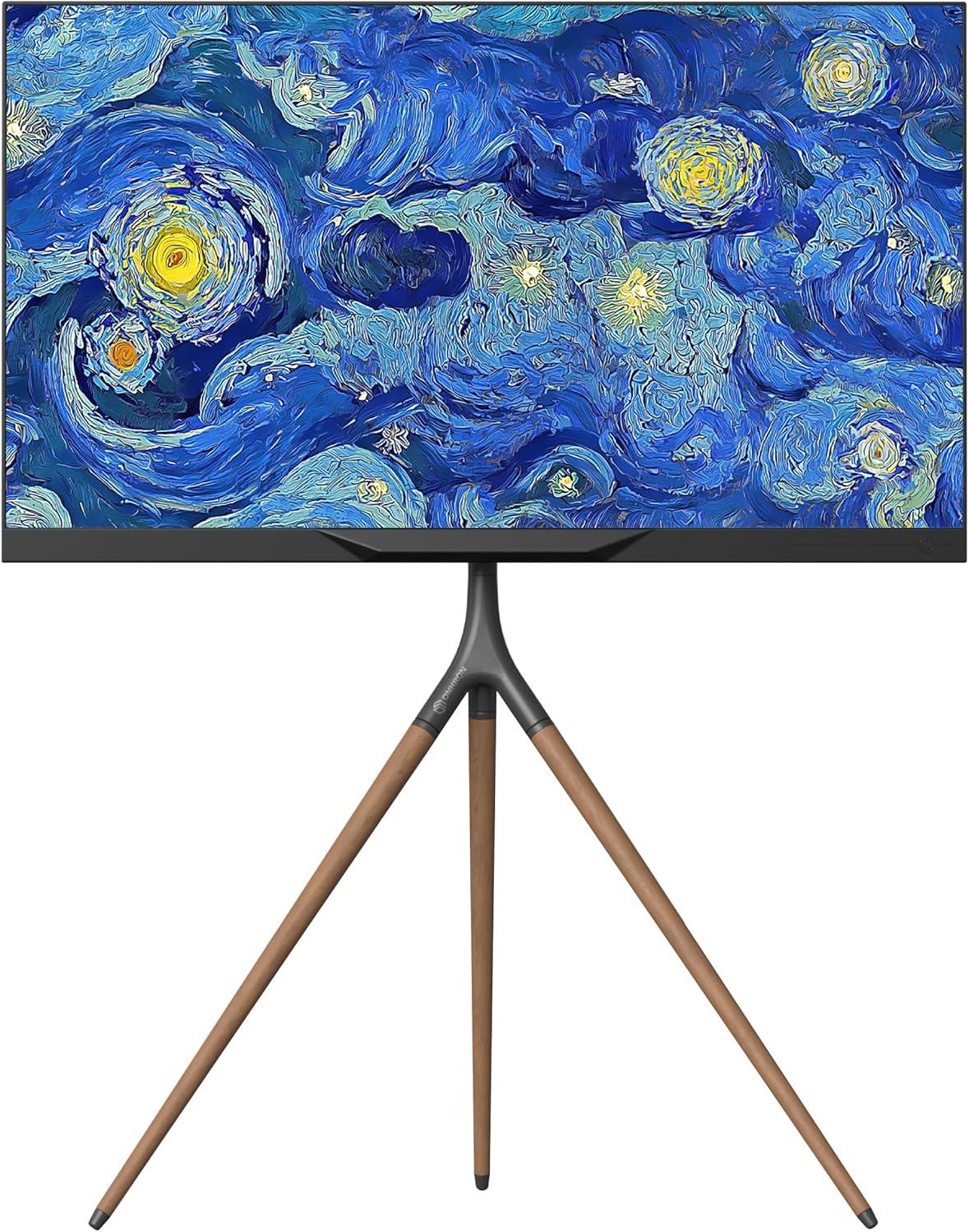 ONKRON Tripod TV Stand Wood for TVs up to 65" and 77 lbs, Swivel Floor Corner TV Stand Adjustable