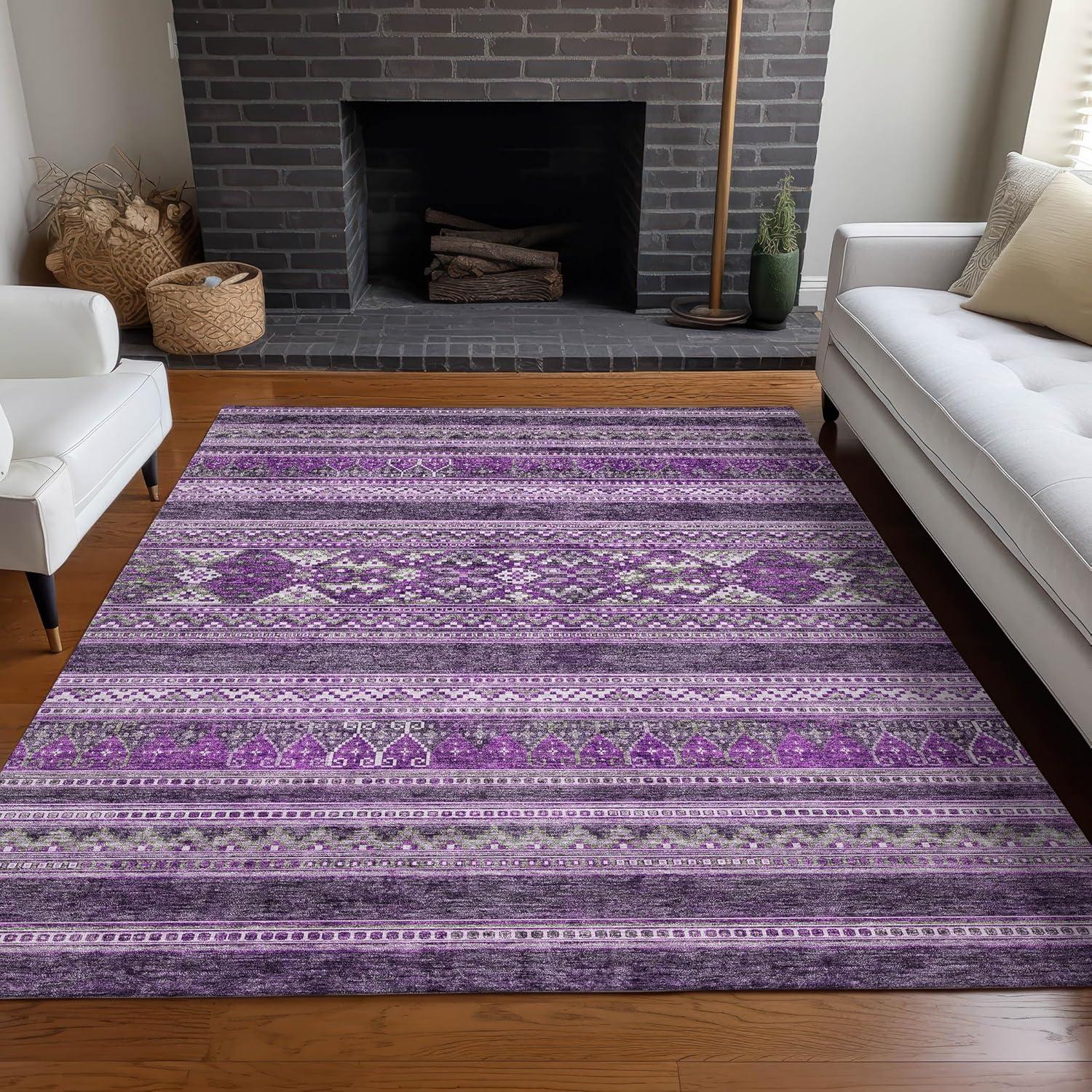 Purple and Gray Synthetic Flat Woven Reversible Rug