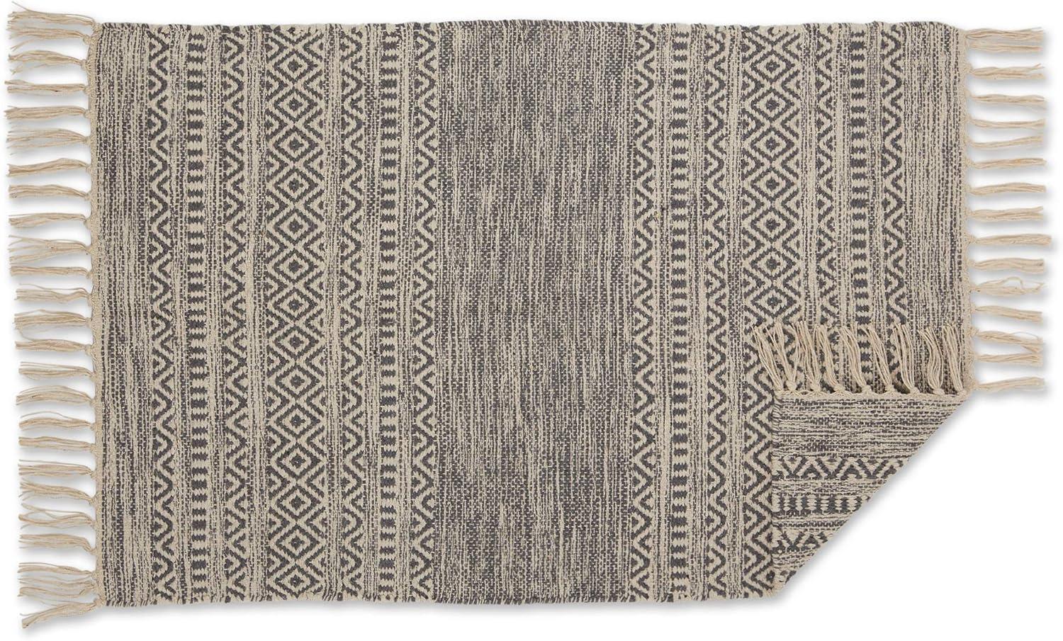 Handloomed Gray Textured Cotton Accent Rug 24x36 in with Fringe