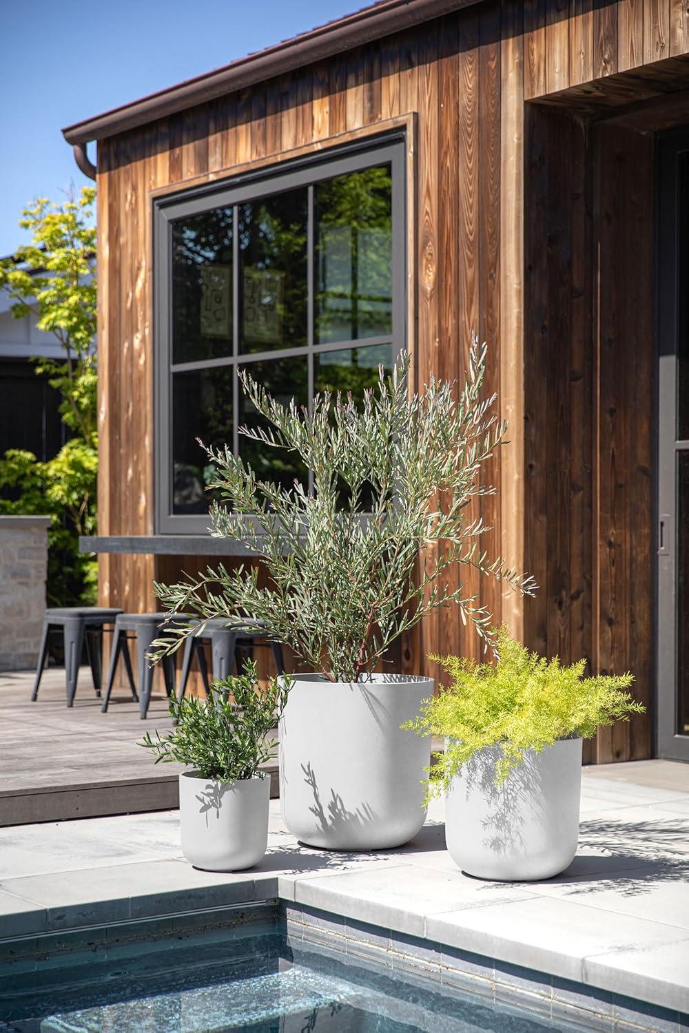 Veradek Kona Series Bundle - Three Piece Set of Plastic-Stone Planters - White