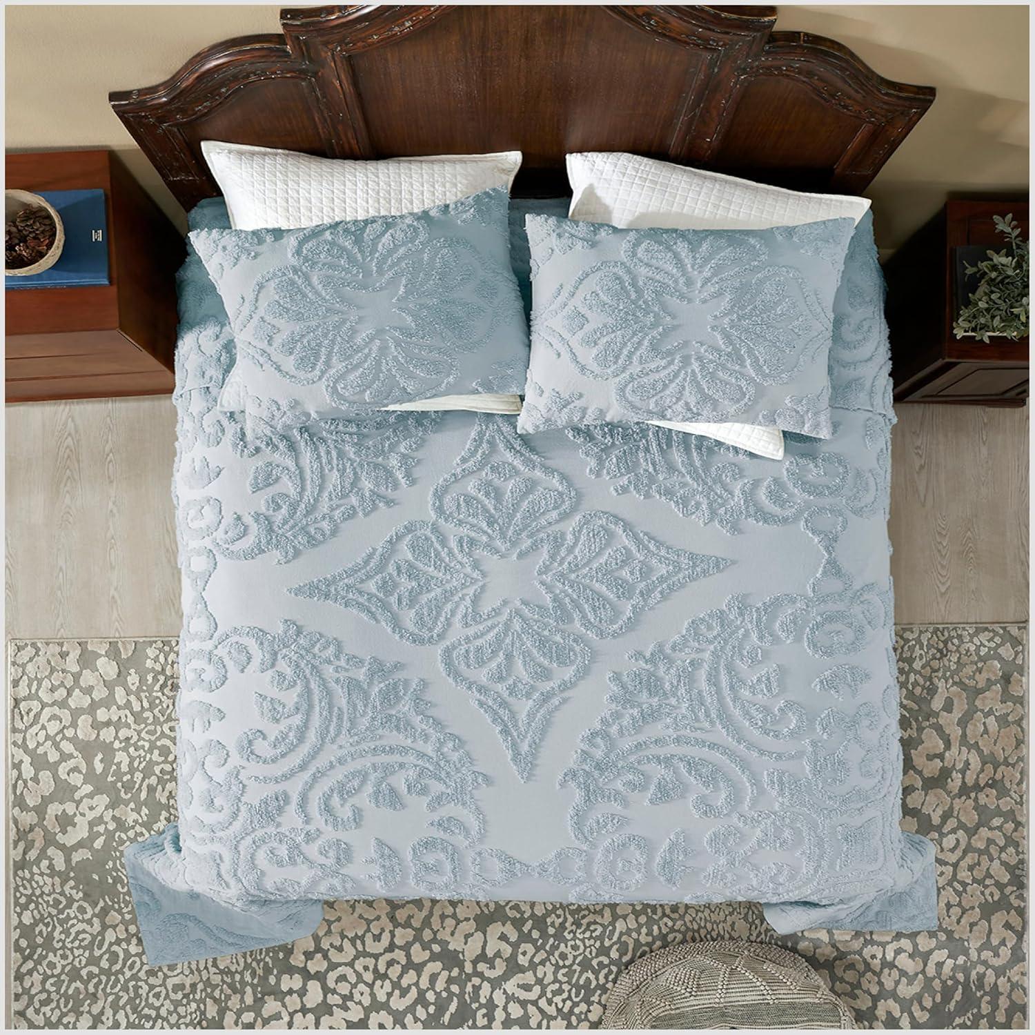 Better Trends Rylee Collection Blue Cotton Tufted Bedspread Set