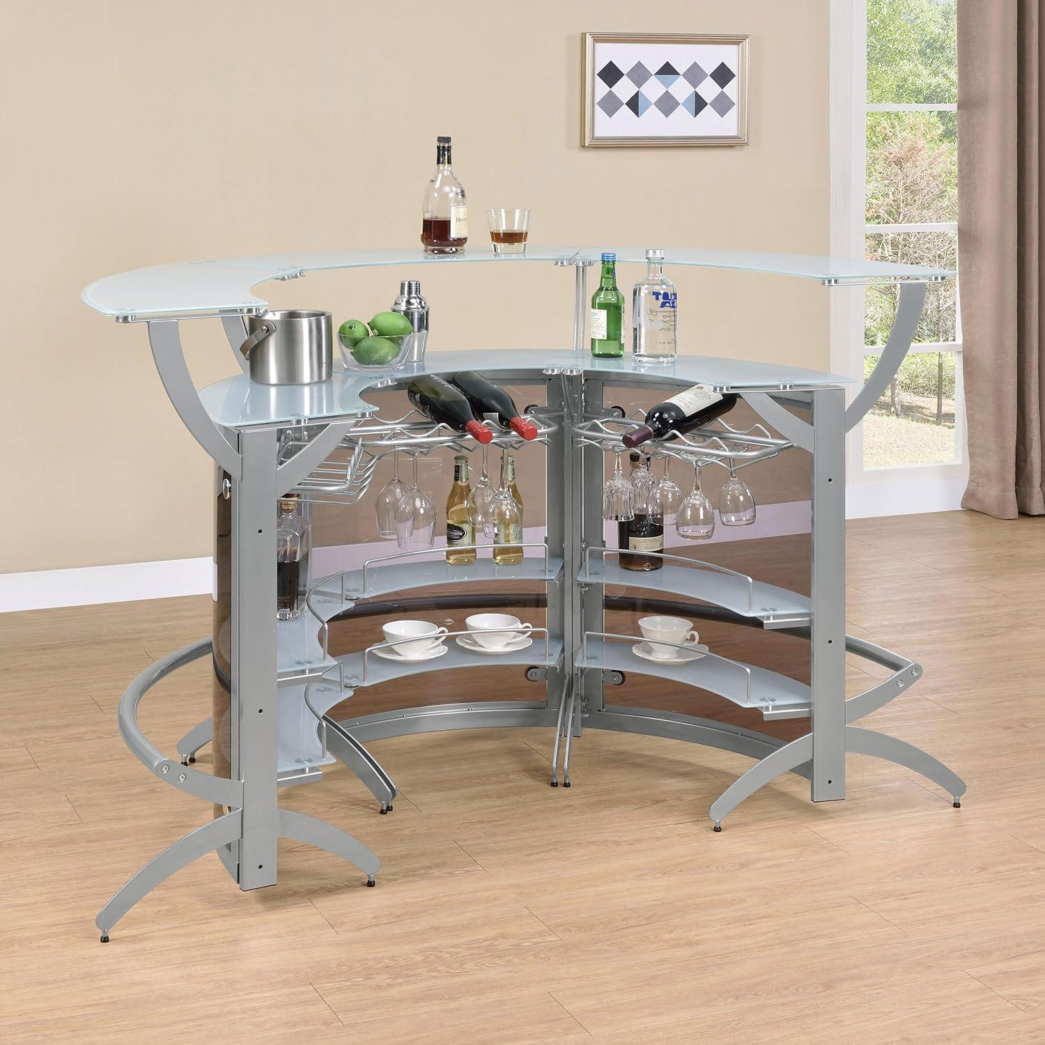 Gray Rectangular Metal and Acrylic 3-Piece Bar Unit Set