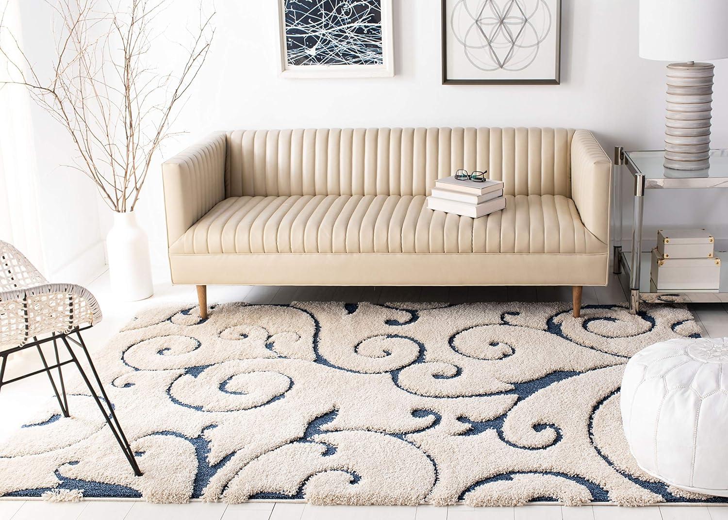 Florida Shag SG455 Power Loomed Indoor Area Rug - Cream/Blue - 9'6"x13' - Safavieh.